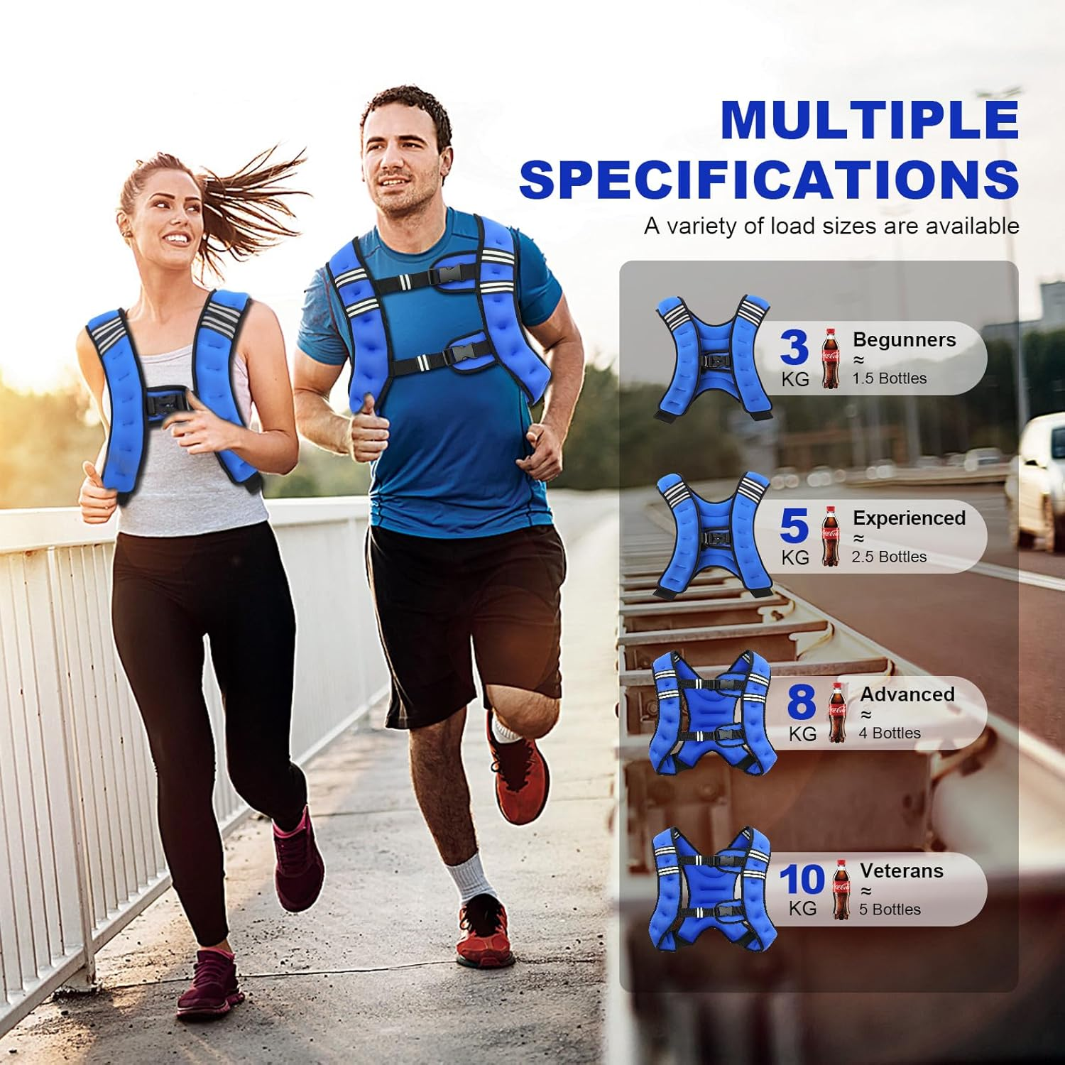 Weighted Vest for Women and Men ,3Kg 5Kg 8Kg 10Kg Weight Vest with Reflective Stripe and Double Adjustable Buckle Straps Weight Vests for Strength Training, Jogging, Cardio, Weight Loss,Running, Workout, Walking image number 2