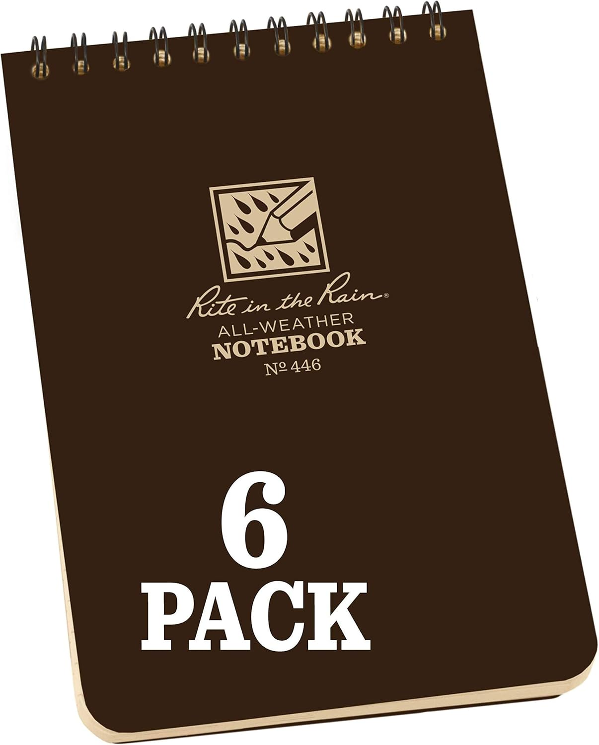 Rite in the Rain Weatherproof Top Spiral Notebook, 4" X 6", Tan Cover, Universal Pattern, 6 Pack (No. 946TL6)