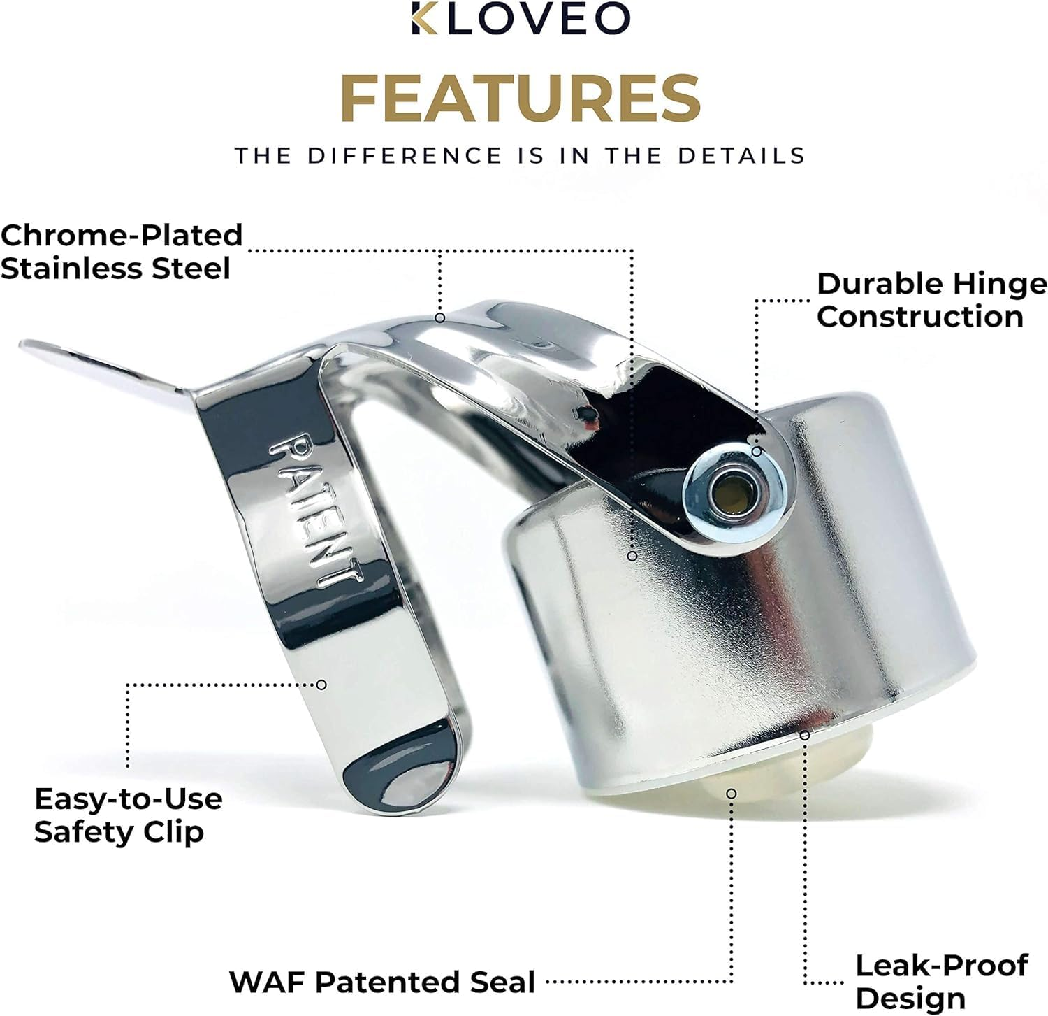 Champagne Stoppers Professional Champagne Bottle Stopper for Prosecco Cava and Sparkling Wine, Champagne Stainless Steel Vacuum Seal Compact Champagne Sealer Stoppe image number 2