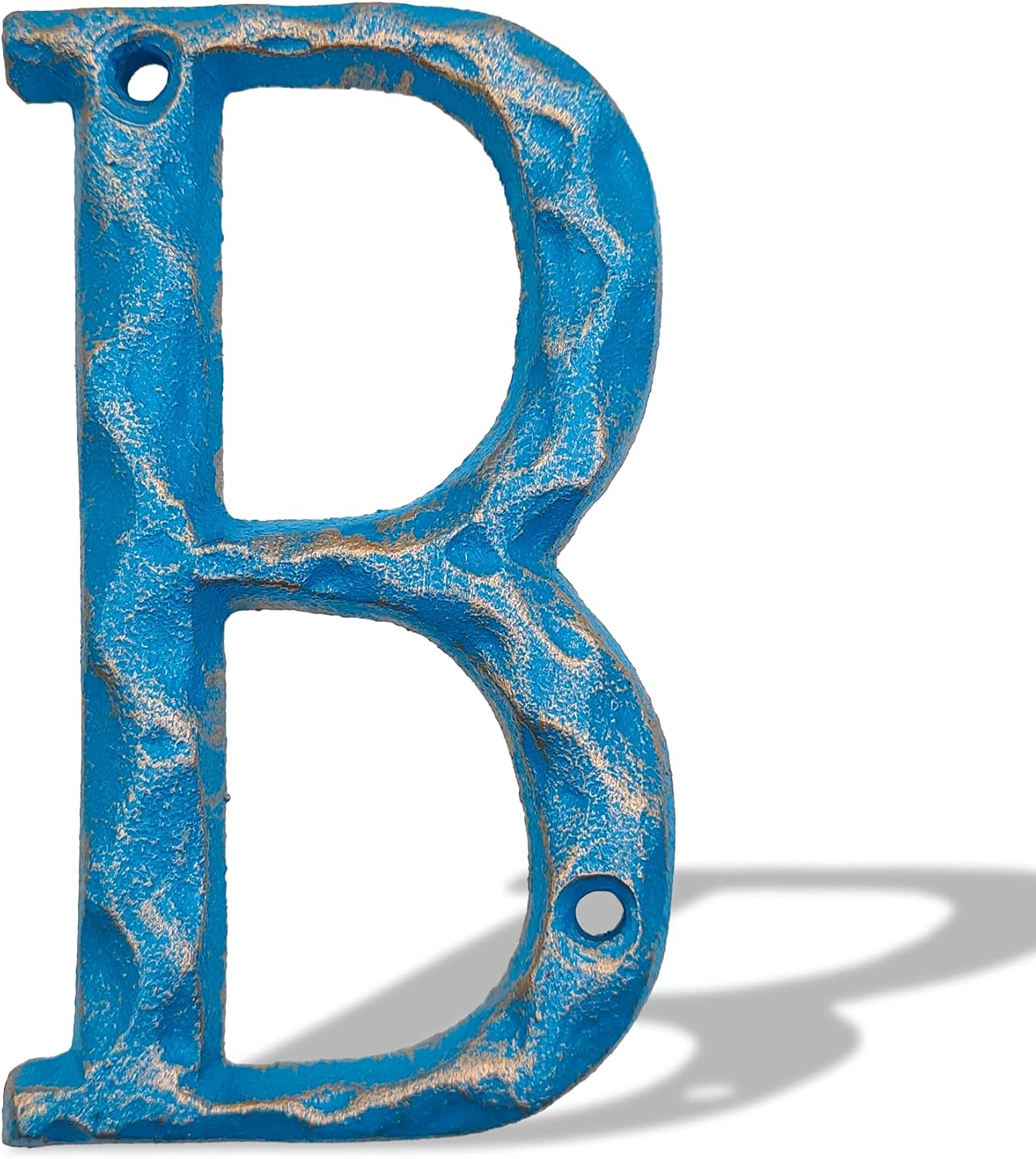 5.5 Inch House Numbers- Unique Cast Iron Metal Address/Mailbox Number for outside or Front Door, Handmade Gold & Blue Finish (Number 4)