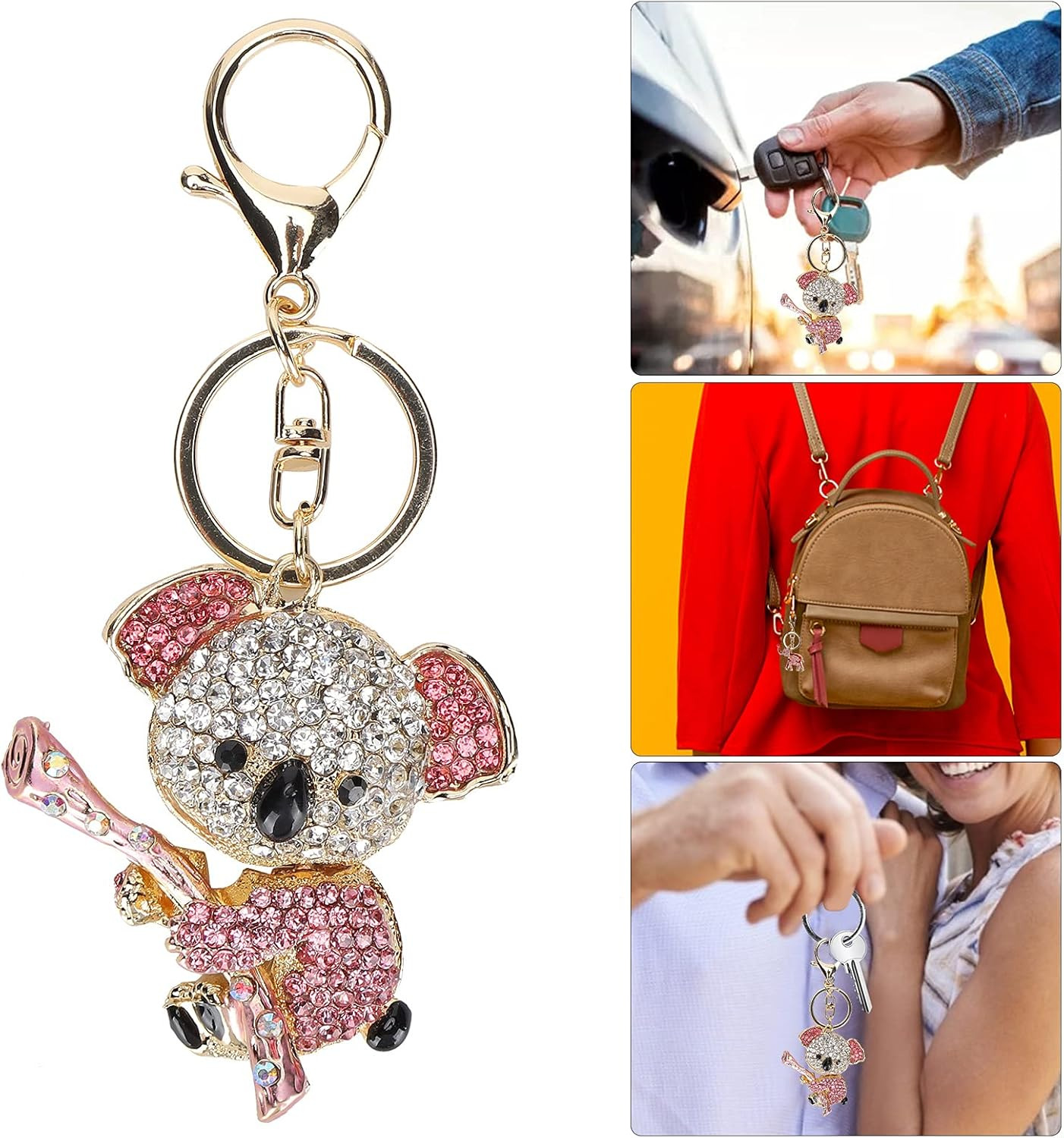 Rhinestone Koala Keychain Koala Bear Gift Metal Pendant Small Alloy Gold Crystal Necklace Keyring Petite Little Miniature Tiny Beaded Trim image number 5