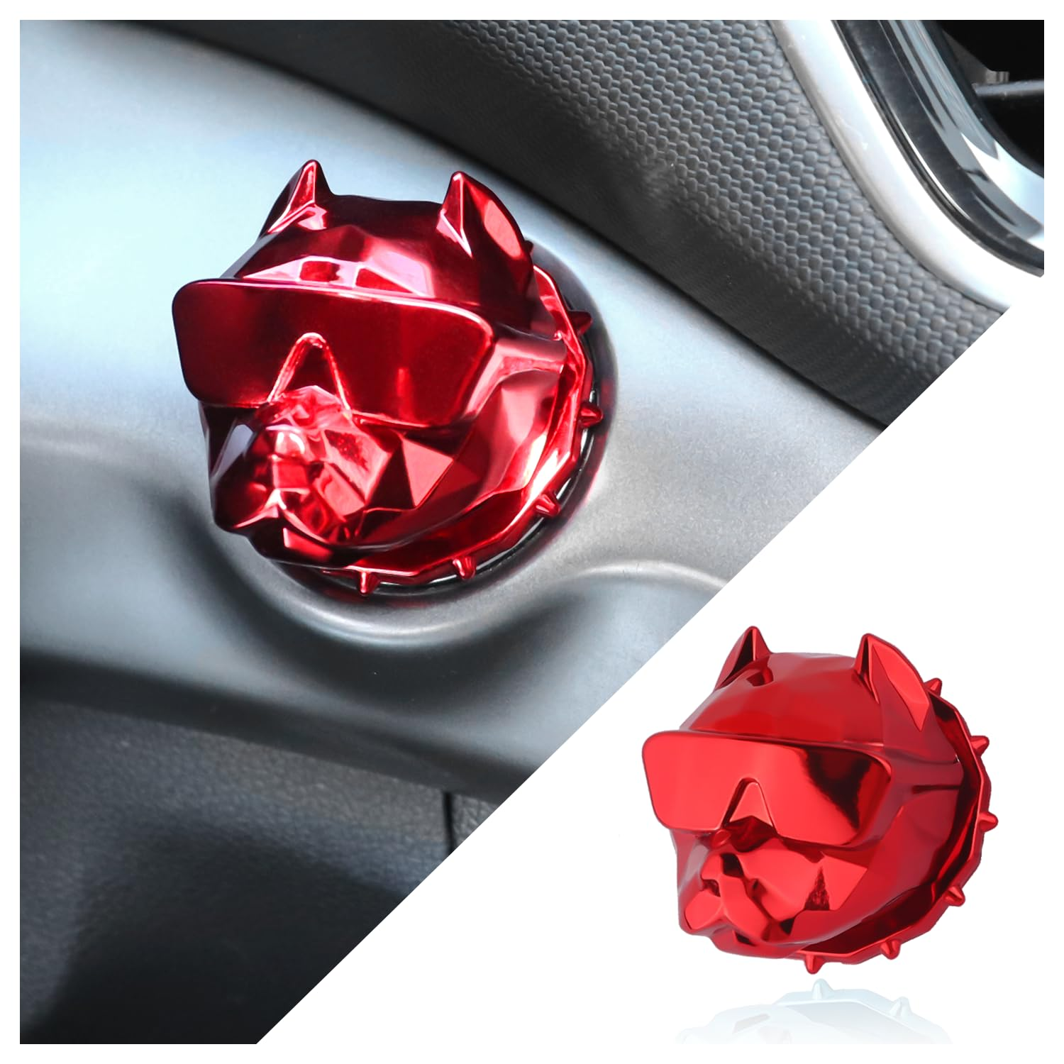 NHHC Car Push Start Button Cover,Heavy Duty Car Ignition Button Cover with Cool Dog Design for Car Decorations,Universal Car Interior Accessories Engine Start Stop Button Cover (Blue)