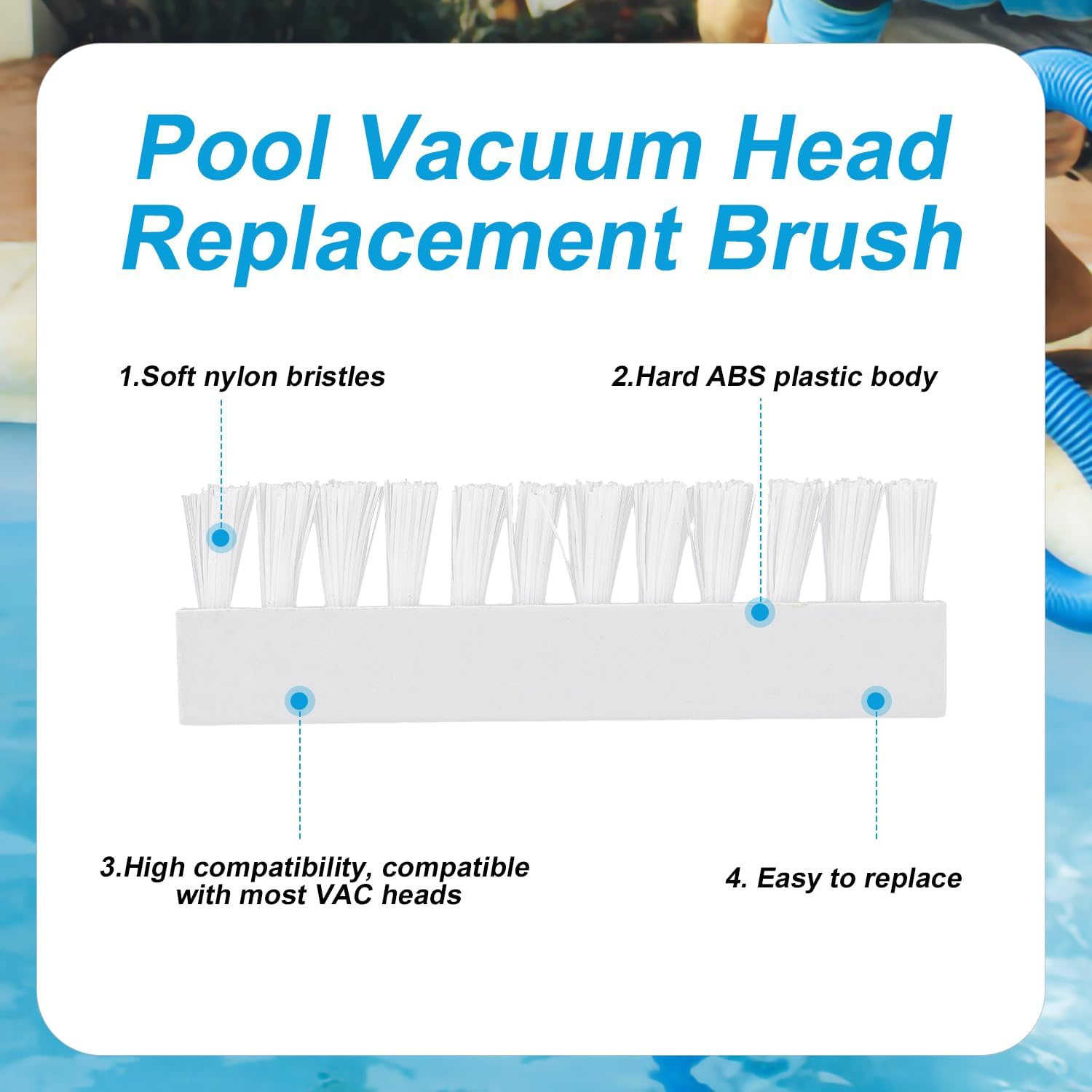 7Pcs Pool Vacuum Head Replacement Brushes, 3.15X0.98In Pool Cleaning Tools Plastic Universal Fit Pool Replacement Parts for Pool Vacuum Head Attachment image number 1