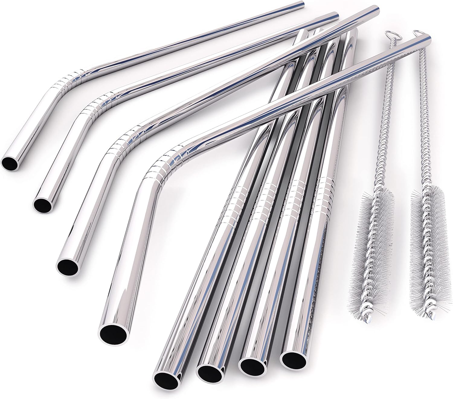 DIRECT from FACTORY Set of 8 Reusable Stainless Steel Straws, 8.5" (6Mm X 215Mm) - 316 Stainless Steel Fda-Approved, Metal Curved Drinking Straw for Tumblers (4 Straight, 4 Bent, 2 Brush) image number 2