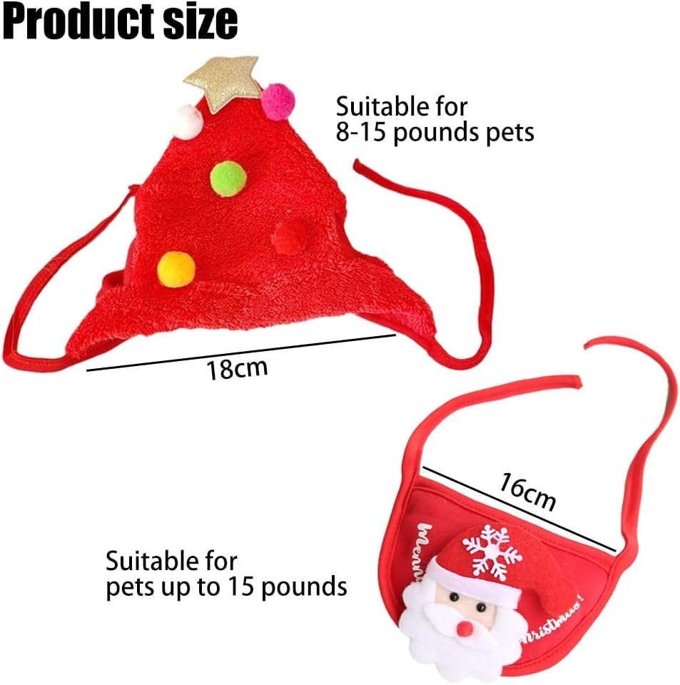 Dog Cat Christmas Day Pet Hat Collar Set, Adjustable Headpiece Hat with Star for Dog Cat Pet Christmas Party Cosplay Supplies (Red) image number 5