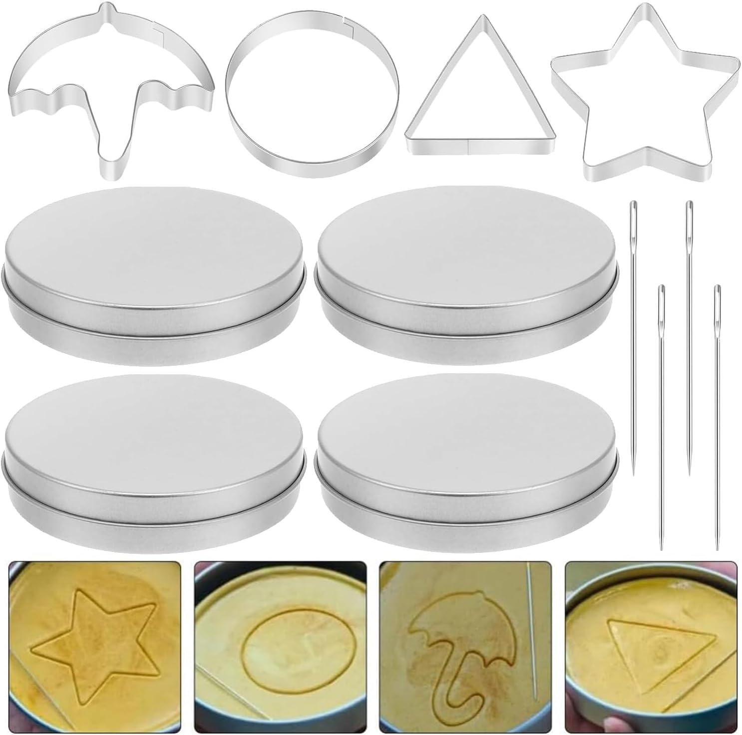IONPSHG 12Pcs Cookie Cutters Set, Korean Sugar Candy Making Tools, Biscuits Molds Kit, Umbrella Triangle Star round with Tin Case Needle Baking Cake Molds for Christmas Party Favor image number 3