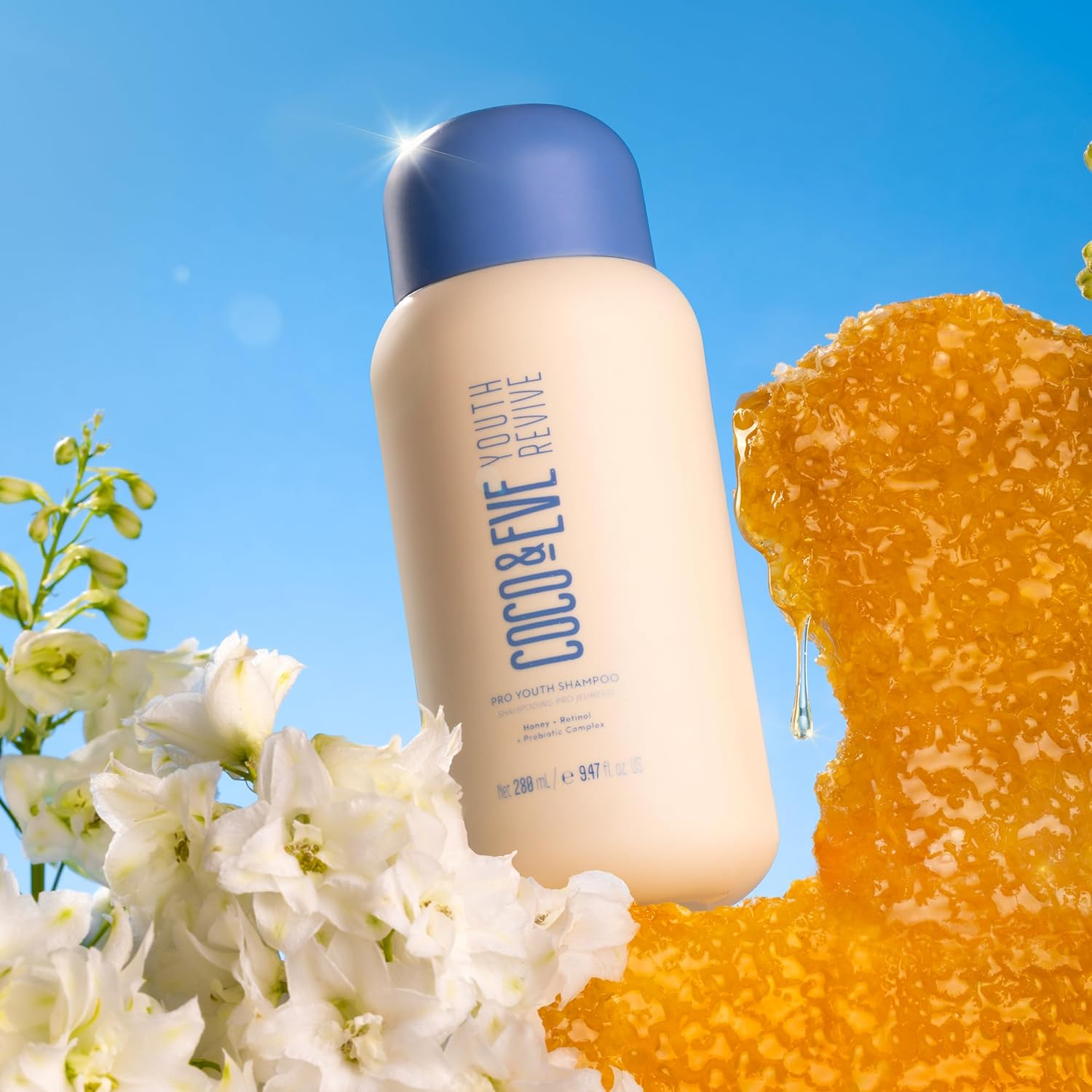 Coco & Eve Pro Youth Shampoo. Anti-Aging, Strength, Shine, Volume. Regulate Dandruff. with Honey, Retinol for Youthful Hydrated Hair. (280 Ml) image number 6