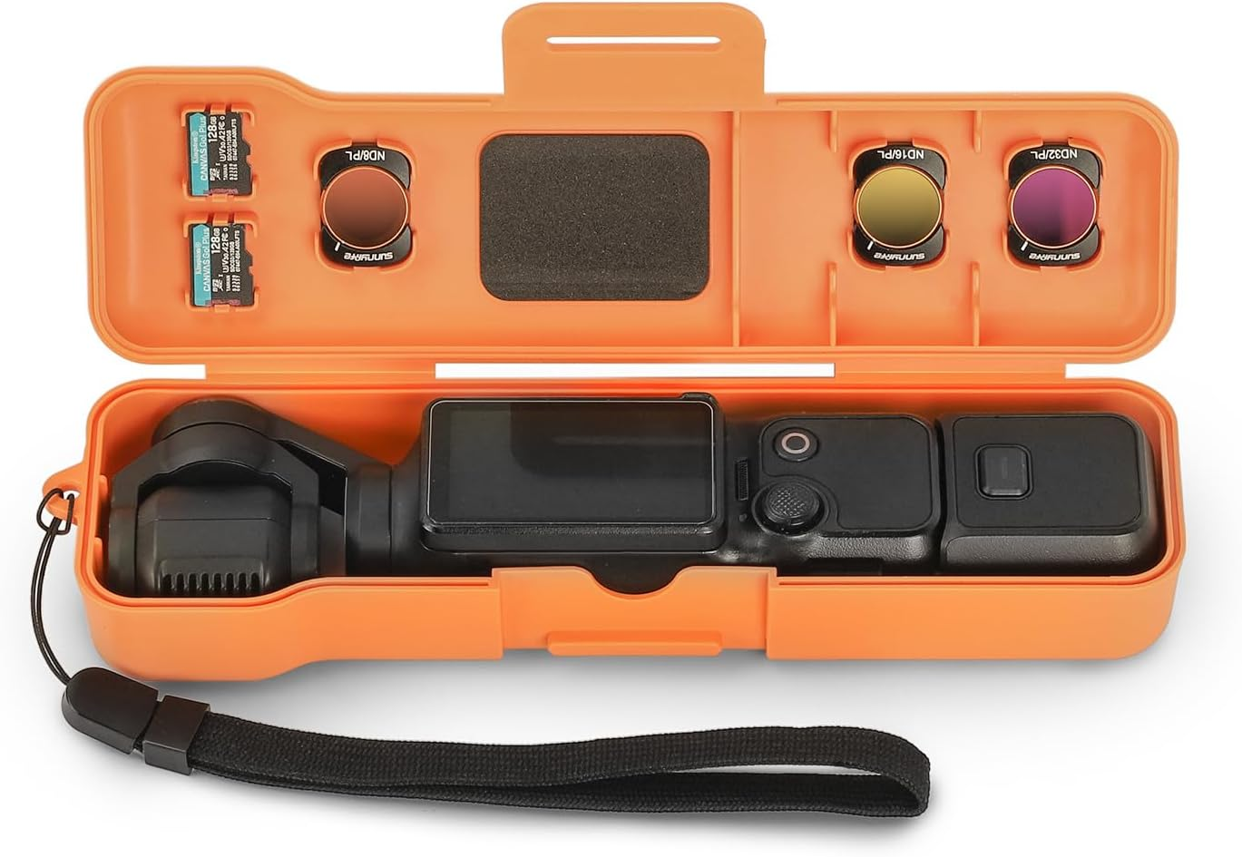 Travel Waterproof Case for DJI Osmo Pocket 3 Creator Combo Accessories, with 3 Magnetic Cpl/Nd Filter Storage Slots and 2 Storage Card Slots, with Wrist Strap (Orange) image number 4