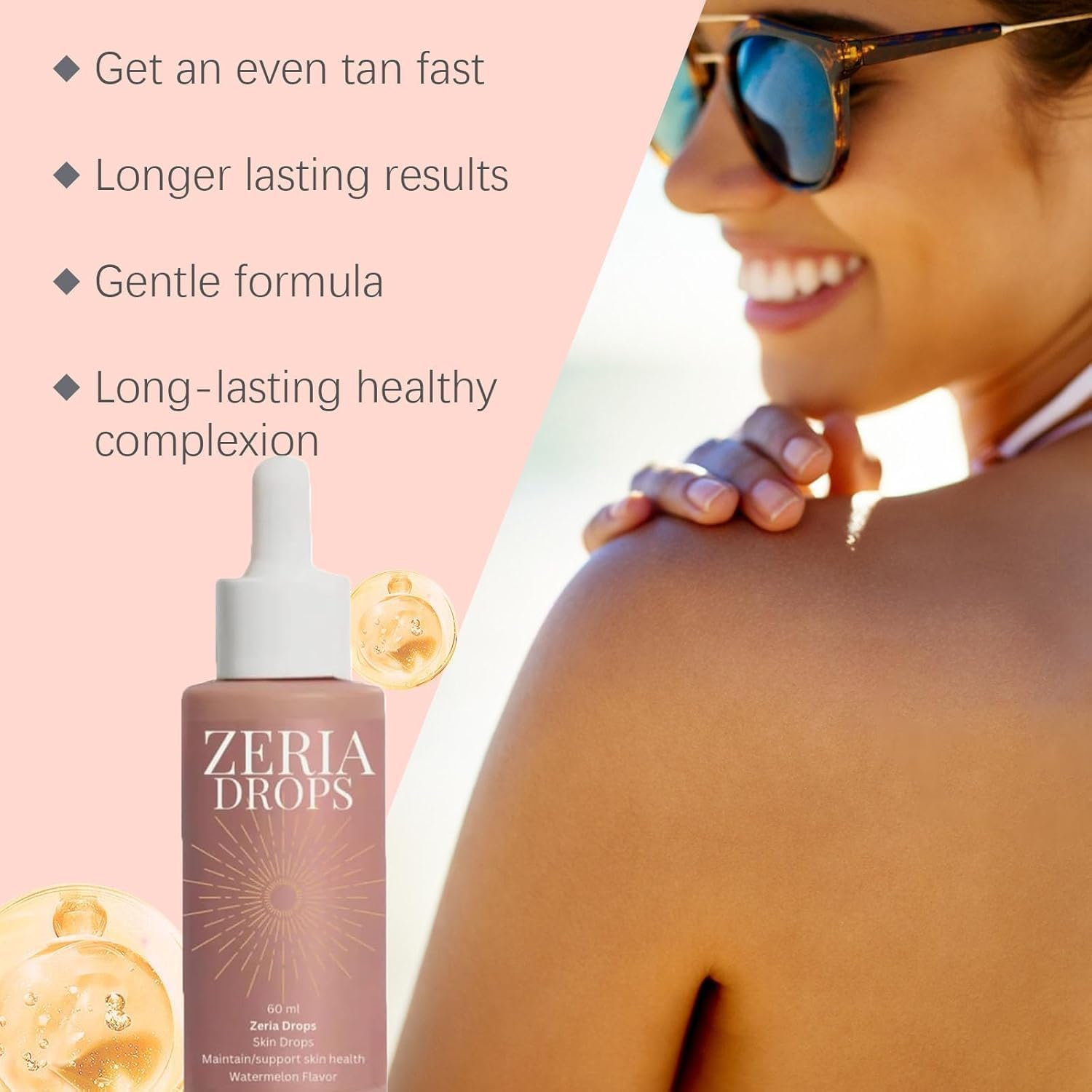 Sunless Tanning Drops, 2025 Upgrade Dolce Tan Love Drop, Enhancing Your Natural Skin Tone, Zeria Tanning Drops U Drink (1PCS)