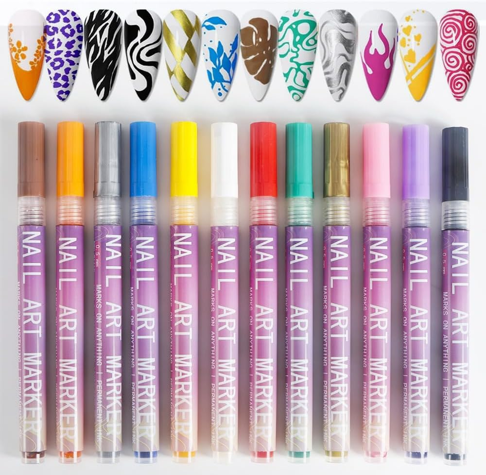Nails Art Professional Nail Art Marker Set, 12 Water-Based Quick-Dry Colors, 0.5Mm Fine Tip, Manicure Design Kit for Beginners and Professionals image number 5