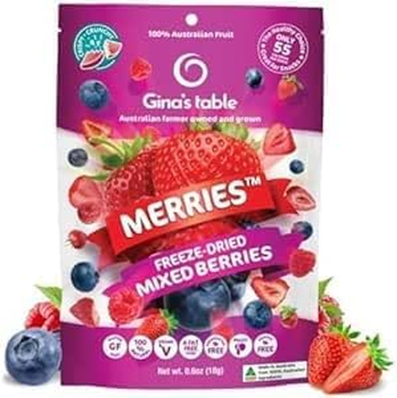 Gina&rsquo;S Table - Freeze Dried Mixed Berries 18G &ndash; Freeze Dried Fruit &ndash; Low Calorie Snacks for Kids & Adults &ndash; Natural Fruit Snacks &ndash; Freeze Dried Berries (Raspberries, Blueberries & Strawberries) &ndash; 10 Count image number 1