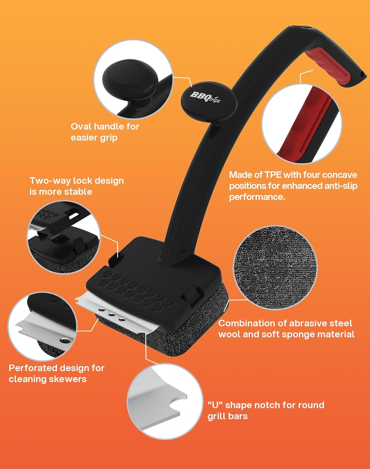 Upgraded Grill Brush, Grill Brush Bristle Free, Grill Brush for Outdoor Grill Replaceable Cleaning Head, Grill Scraper with Steel Fiber Woven Head for round Grill Bars/Cast Iron/Stainless Steel Grates image number 1