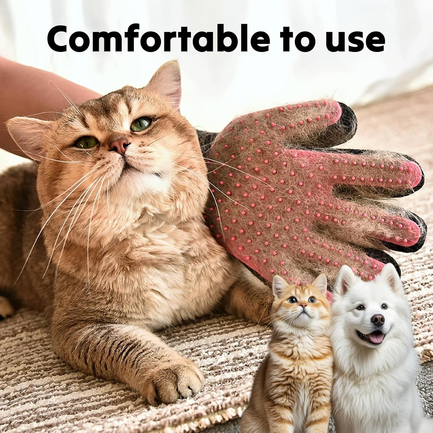 Pet Grooming Glove with Soft Silicone Tips, Five Finger Deshedding Brush Mitt for Dogs and Cats, Effective Hair Remover for Bathing and Massaging, Fits All Hand Sizes Comfortably image number 5