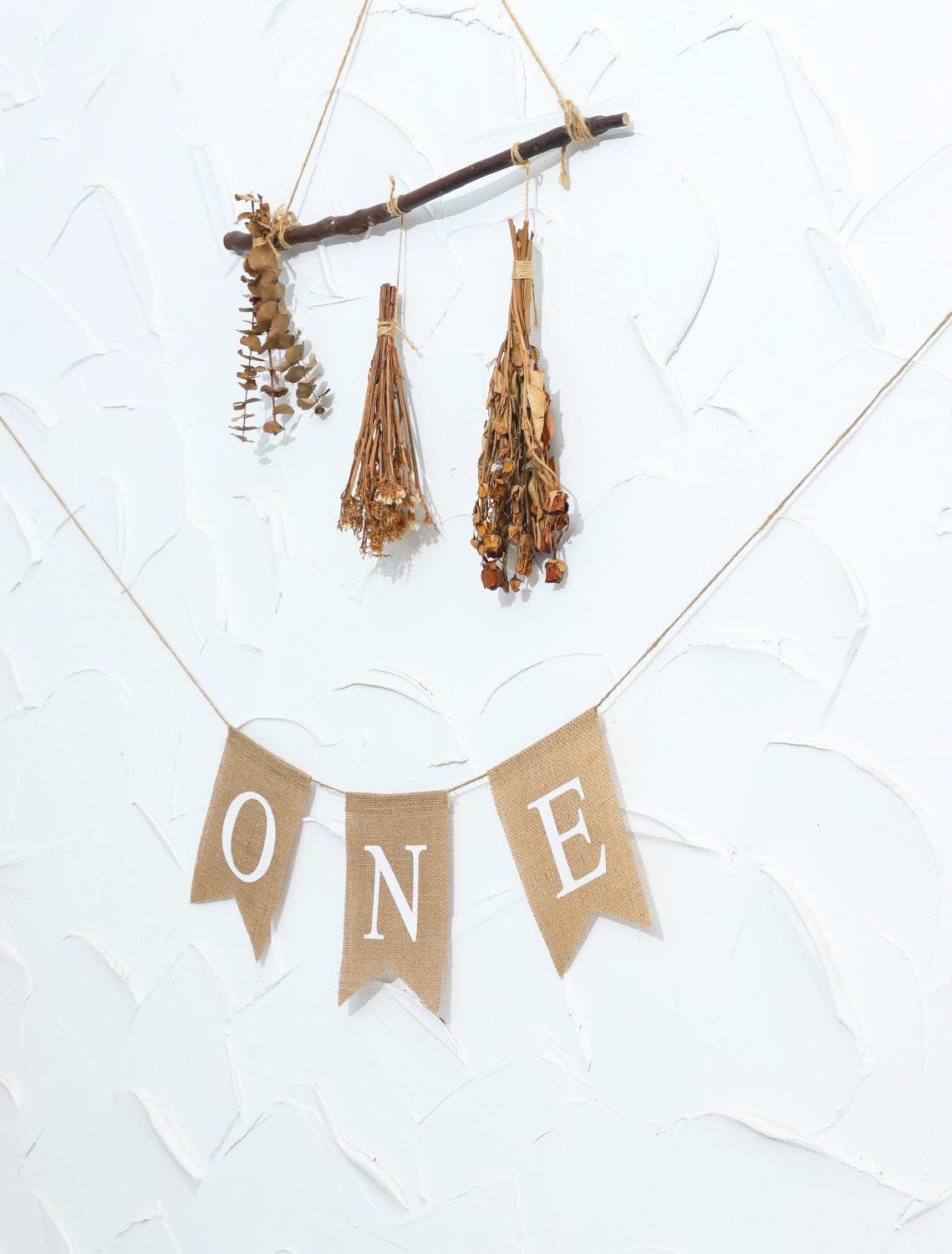 LOVENJOY 1St Birthday Decorations Rustic Burlap Banner for Baby Boy Girl One Year Old Celebration Handmade, Pre-Strung,White image number 6