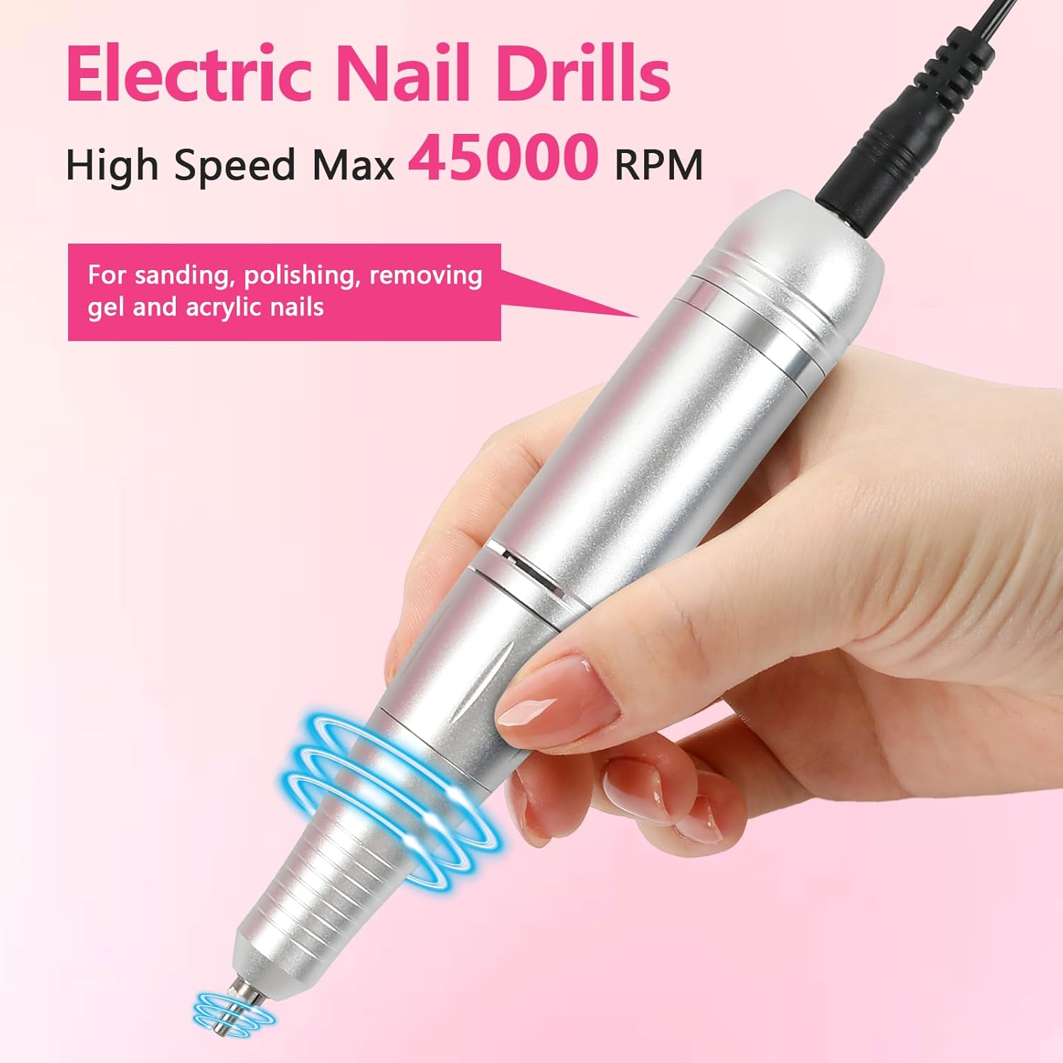 ANGNYA Nail Drill Electric File Machine Set for Gel & Acrylic Nails, Professional Efile Manicure Tools & Supplies for Tech Essentials (Pink) image number 2