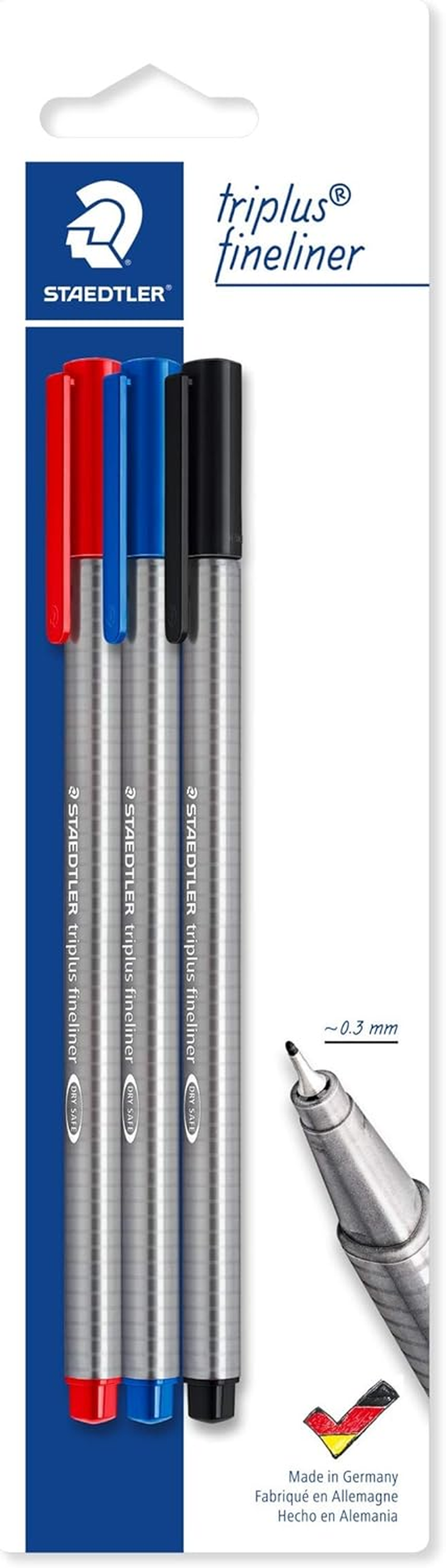 STAEDTLER Triplus 0.3Mm Fineliner 2 Pack, Black, 334-9 BK2D, Ergonomic Triangular Shape, DRY SAFE, Water-Based Ink, Washes Easily Out of Most Textiles, PP Barrel Guarantees Long Service Life