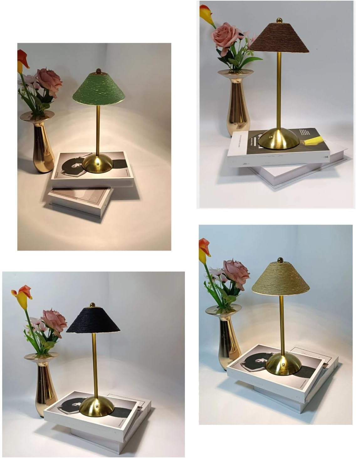 Dpofirs Boho Rattan Table Lamp, LED Rechargeable Reading Lights Night Light, 3 Color Touch Control Bedside Lamps for Nightstand, Bedroom, Living Room, 1200Mah (Black) - Green image number 4