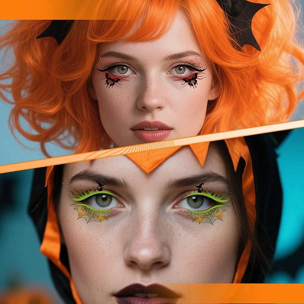 Halloween Eye Shadow Sticker with Butterfly Ghost Colorful Witch Eyeliner Temporary Tattoos Eyeshadow Stickers for Women Girls Halloween Carnival Festival Masquerade Accessories 4Pcs - Purple image number 2