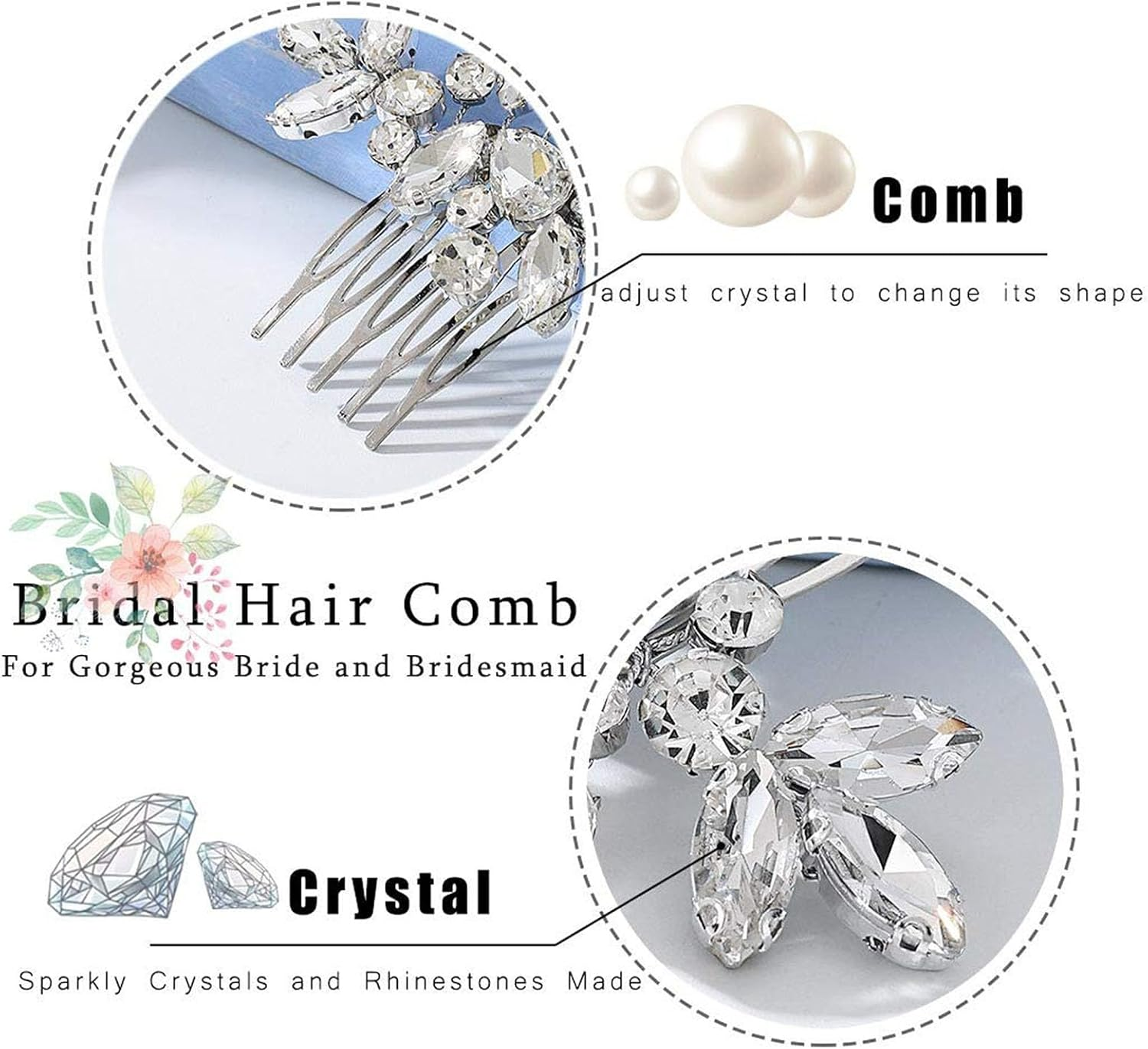 Bridal Flower Side Hair Clips,Bride Crystal Hair Comb Crystal Rhinestone Wedding Hair Comb Bride Crystal Hair Comb Bridal Wedding Hair Clip Comb for Women and Girls image number 6