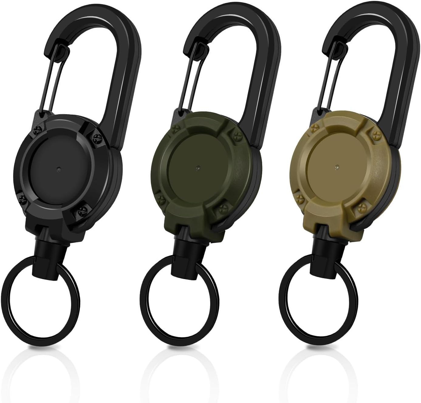 Heavy Duty Retractable Keychain 3 Pack, Retractable ID Badge Holder Reel, Multitool Carabine Key Holder for Keychain, Badge Holder with 23.6" Steel Cord Key Ring Clip, 8.0 Oz (3X Black)