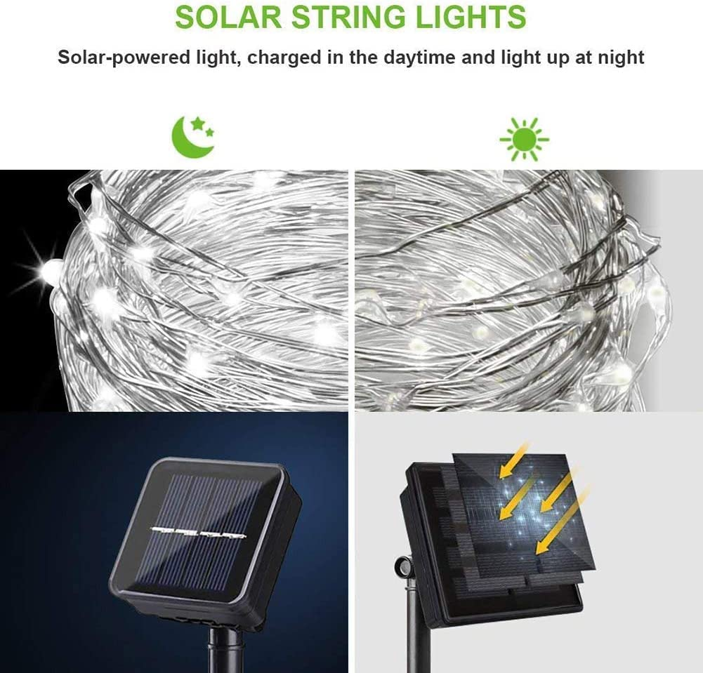 Solar String Lights Outdoor, HF 10M 100 LED Solar Powered Fairy Light with 8 Lighting Modes, Waterproof Copper Wire Tree Lights Lights for Christmas Party Decoration (Warm White-1 Pack) image number 5