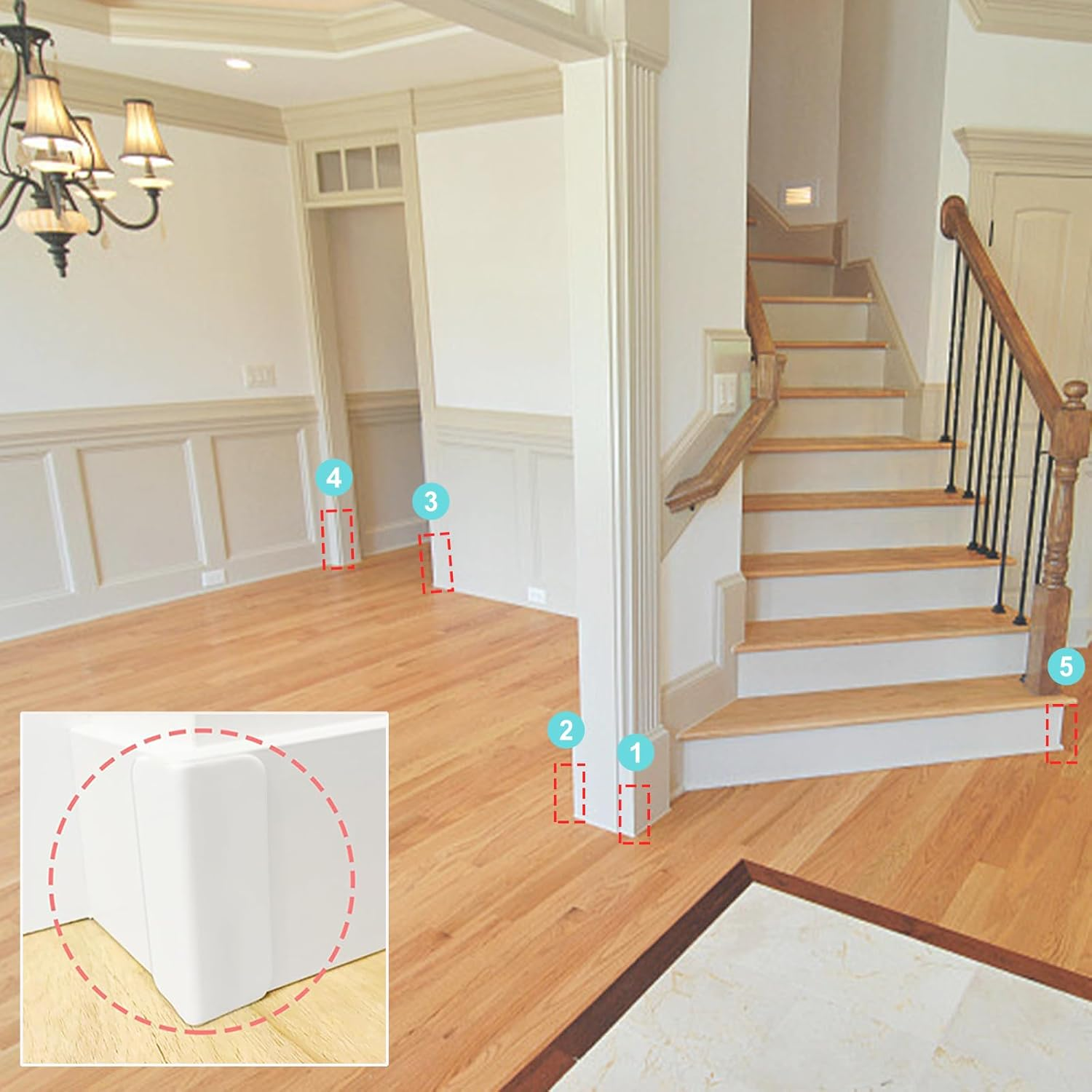 White Baseboard Corners Blocks Self Adhesive, Thickened Rubber Safety Corner Protectors Cushion, Soft Edge Furniture Wall Guards (4 PCS) image number 1