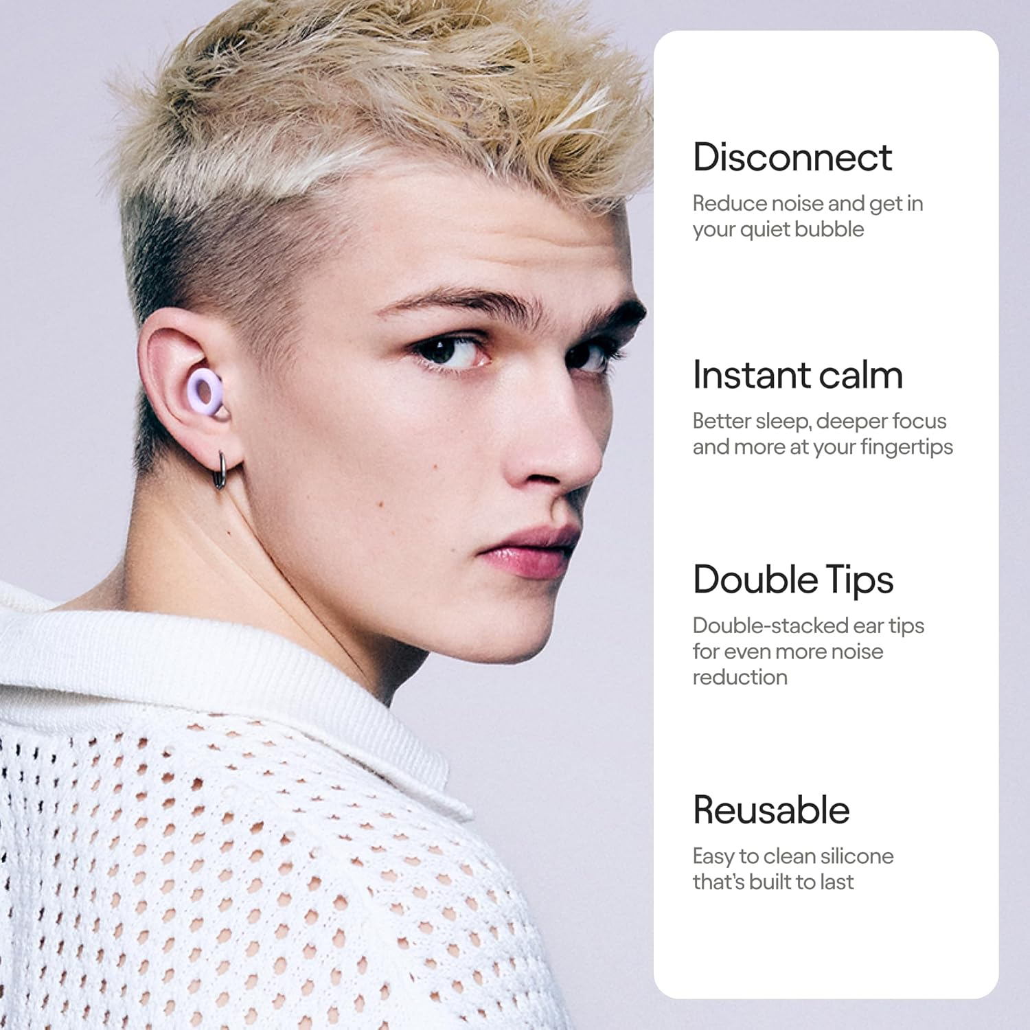 Loop Quiet 2 plus Ear Plugs with Double Tips &ndash; Ultra-Comfy Reusable Earplugs for Sleep, Focus, Travel, Noise Sensitivity | Flexible Protection | 24 Db (SNR) Noise Reduction + 3 Db with Double Tips image number 5