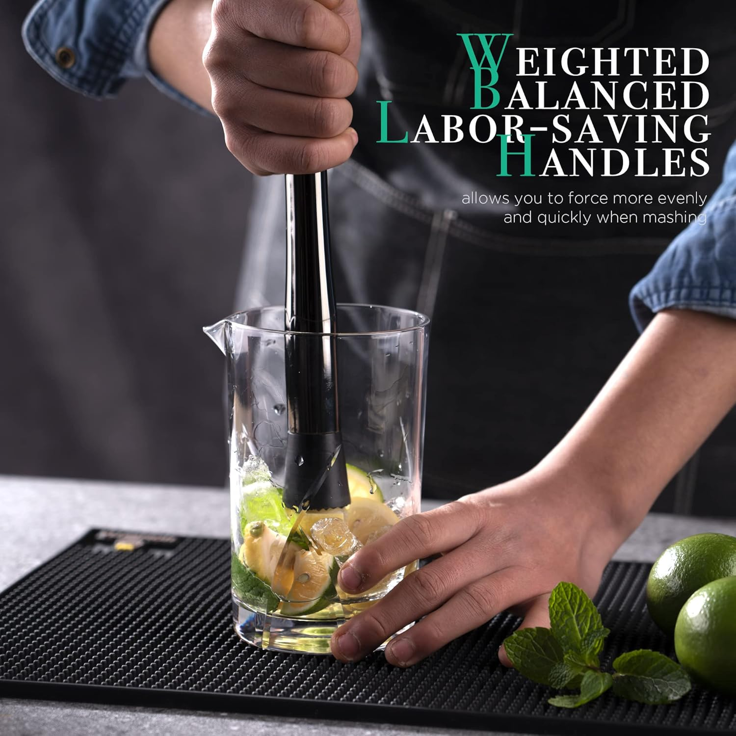 Homestia Drink Muddler for Cocktails - 10 Inch Professional Stainless Steel Muddler - Durable Cocktail Muddler Drink Smasher & Mojito Muddler - Wine Accessories Valentines Day Gifts (Black) image number 6