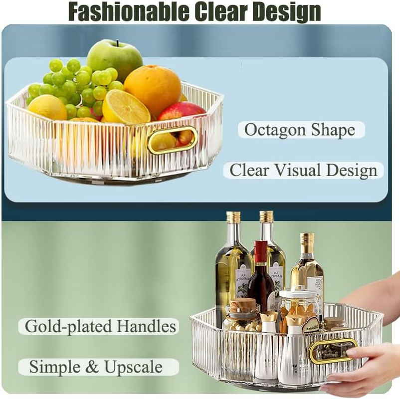 FOREVERIE Lazy Susan Turntable Organiser, 360 Degree Rotating Makeup Organisers, 11" Revolving Spice Rack Organizer for Kitchen, Clear Fruit Bowl Basket Tray for Household, White Clear image number 5