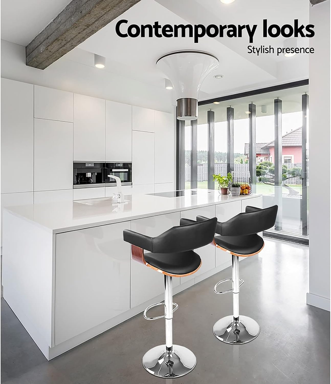 Artiss Bar Stools Stool Set of 2 Adjustable Kitchen Swivel Counter Barstools Dining Chair Chairs Gas Lift Faux Leather Backrest in 62-82Cm Seat Height Floor for Home Bar Dining Room Cafe Outdoor image number 5