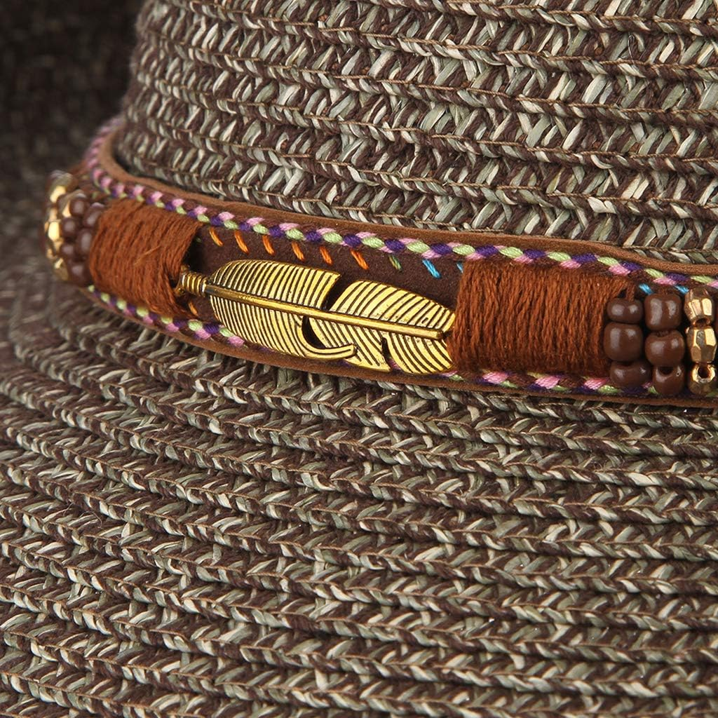 Kowaku Men Women Cowboy Straw Hat Summer Beach Sun Hat Western Festival Costumes image number 4