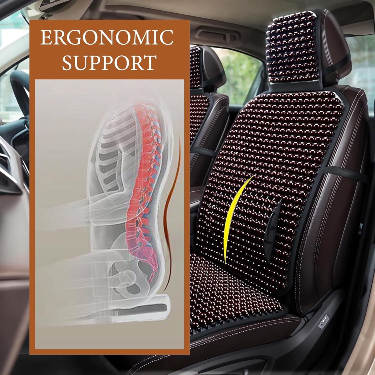 Natural Wood Beaded Seat Cover, Car Seat Cover, Breathable Cooling Pad for Cars Trucks Vans, SUV, Keeps the Back from Getting Sweaty While Driving (Maroon) image number 6
