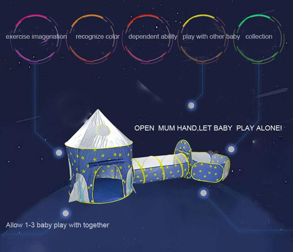 3 in 1 Sky Style Large Play Tent Crawling Tunnels and Ball Pit Set for Toddlers Indoor Outdoor with Carrying Bag (Blue) - Ocean World image number 5