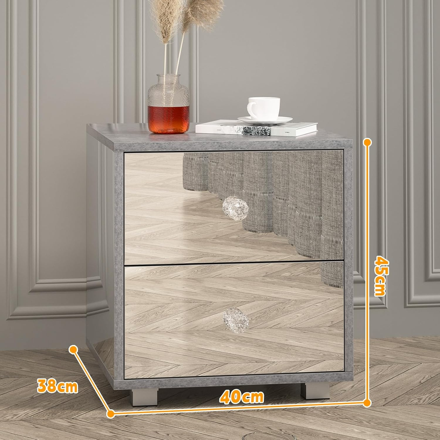 Ufurniture Mirror Bedside Table 2 Drawers Side Table Mirrored Nightstand for Bedroom Living Room image number 6