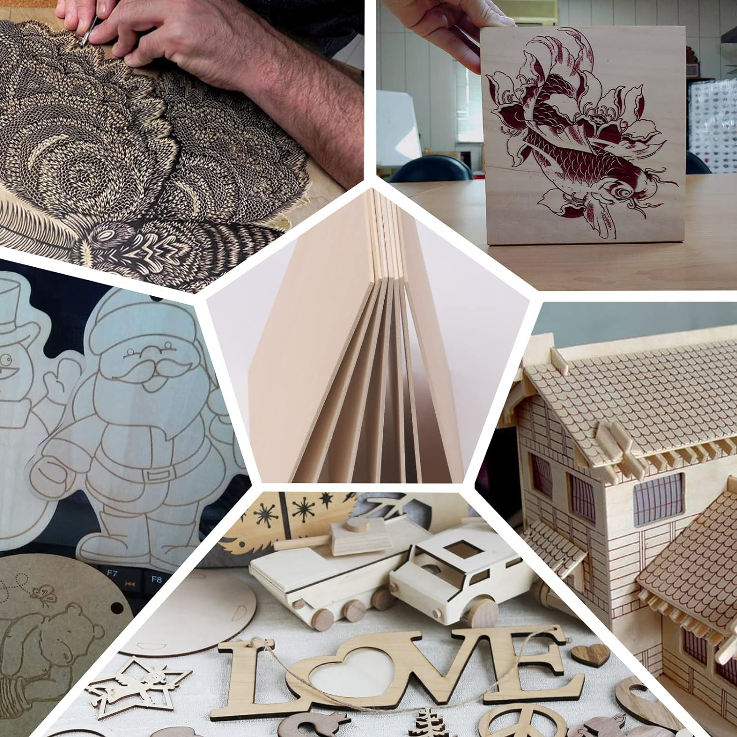 Swpeet 16Pcs 3 Sizes Basswood Sheets Kit - 7.87 Inch and 11.8 Inch Square Thin Wood Plywood Board with Trimmer Pen Knife - Natural Unfinished Wood for Crafts image number 5