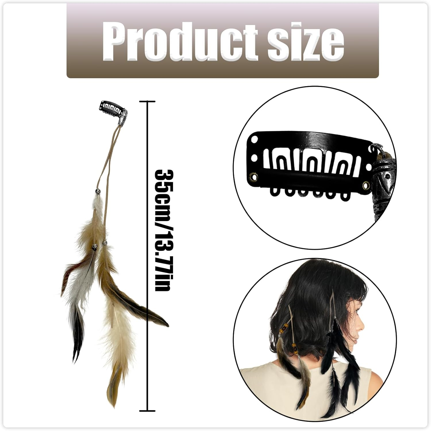 TEAONE Feathers Hair Extension Clips, 4 PCS Handmade Bohemian Hippie Hair Clip for Cosplay, Costume, Party Headdress image number 2