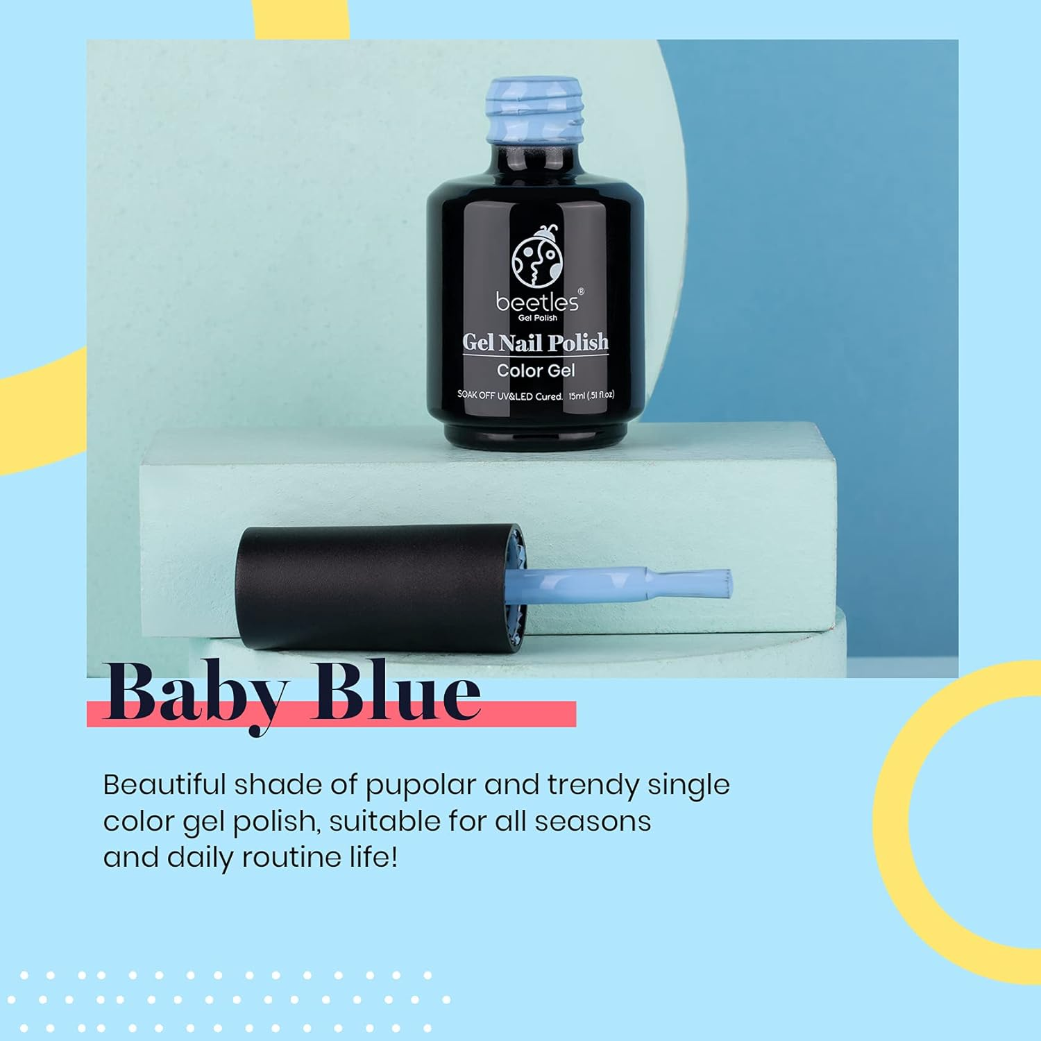 Beetles Gel Polish Gel Polish 15Ml Baby Blue Nail Gel Soak off Uv LED Nail Lamp Need Spring Summer Gel Polish Nail Art Manicure Salon DIY Home Solid Gel 0.5Oz Women image number 5