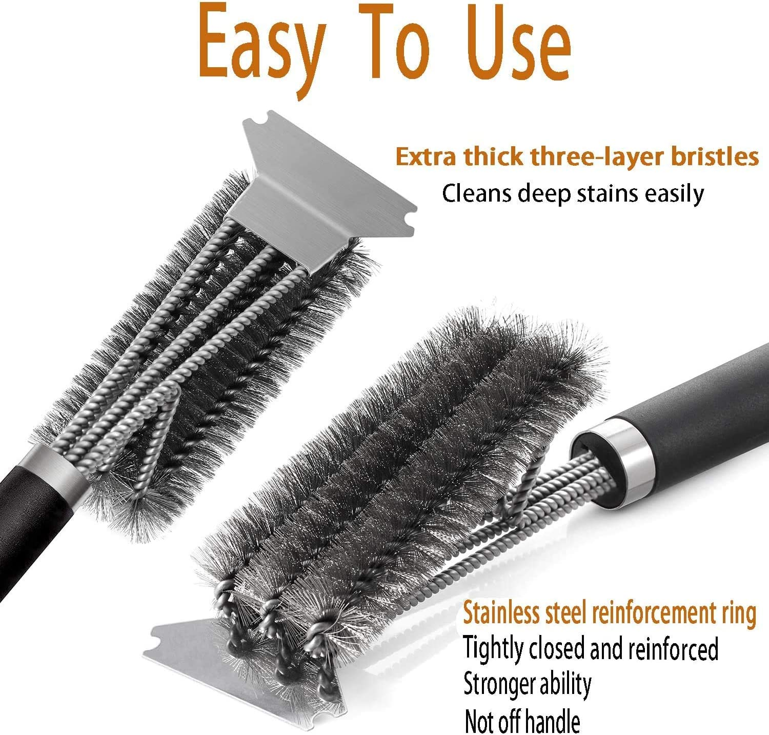 Grill Brush and Scraper, Best BBQ Cleaner, Stainless Steel Wire Bristles Brush Double Scrapers and Stiff 18 Inch Handle, Best Barbecue Cleaning Brush for All Grill Types, Ideal Barbecue Accessorie image number 4