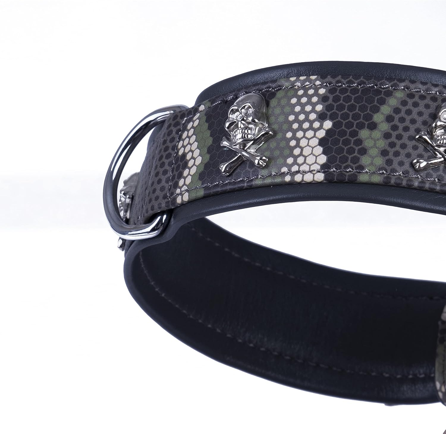 MICHUR Skully Leather Dog Collar Leather Dog Leather Collar Collar Black Leather with Skull Head Applications Available in Different Sizes image number 2