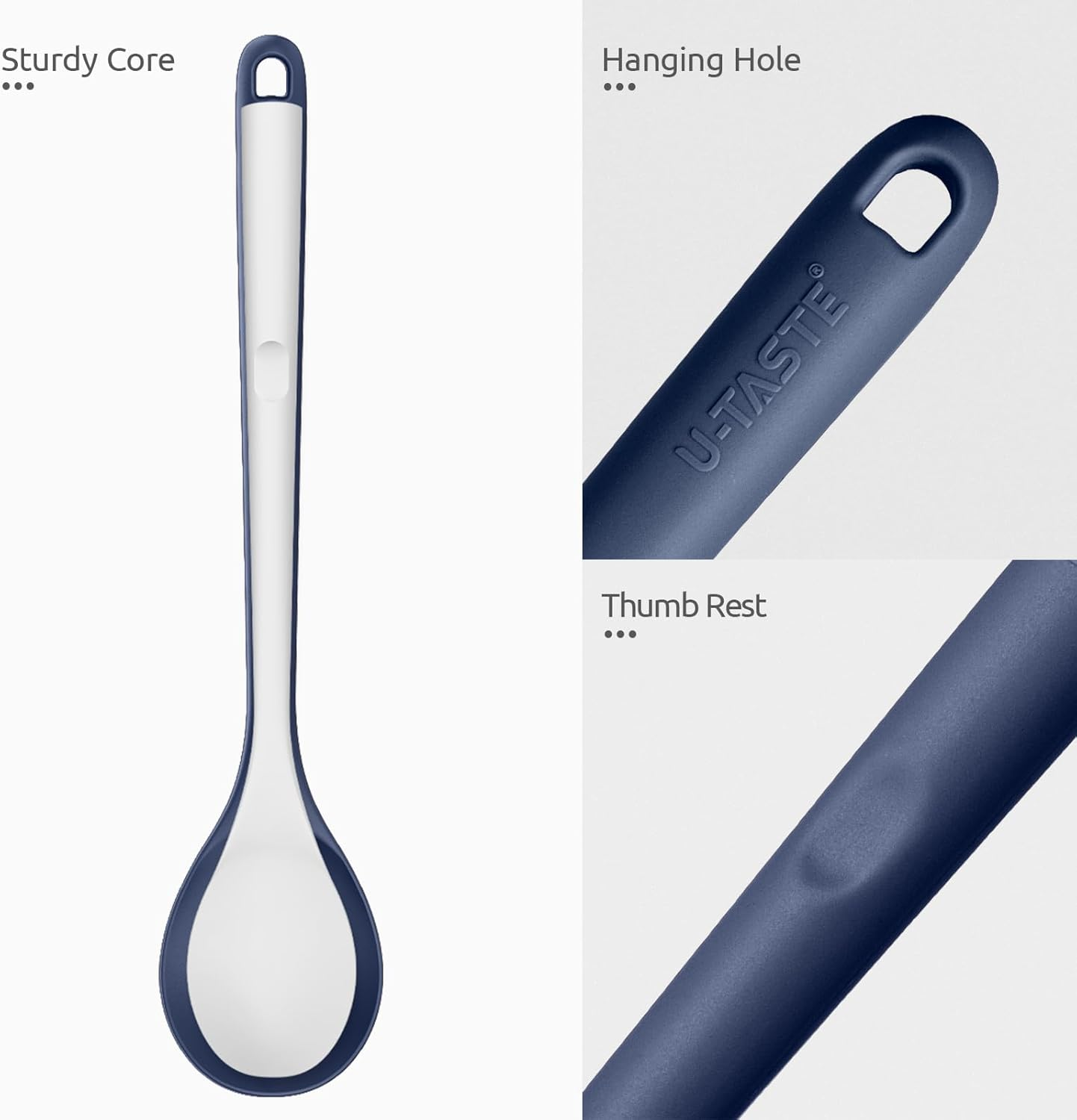 315℃ Heat Resistant Solid Spoon - U-Taste Long Silicone Kitchen Cooking Spoon, BPA Free Non-Scratch Rubber Utensil for Mixing, Stirring, Serving, Scraping in Non-Stick Cookware (Midnight Blue) image number 2