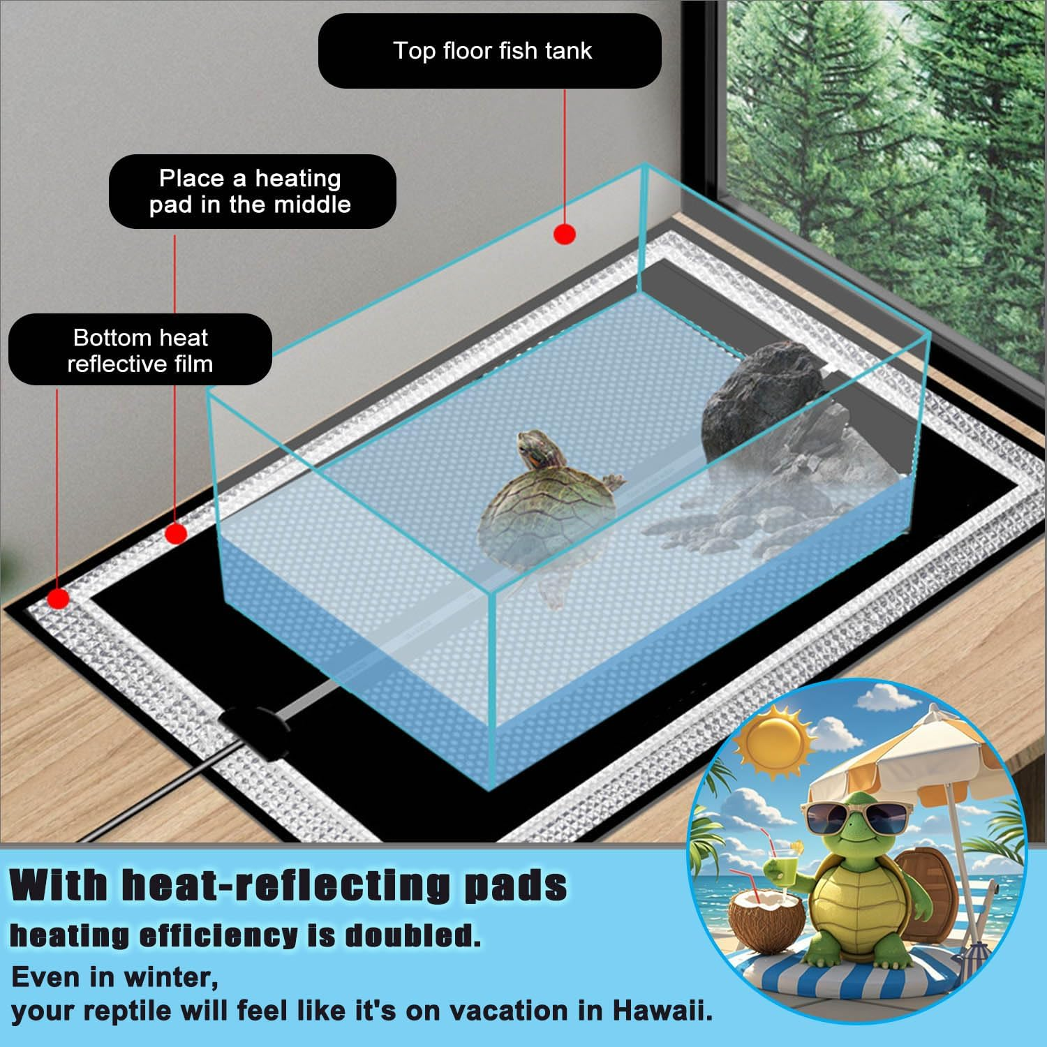 7W Reptile Heat Pad, Reptile Heating Mat with Insulation Pad, Adjustable Temperature, Terrarium Heater, Waterproof and Durable, Suitable for Fish Tanks and Small Animals (7W)