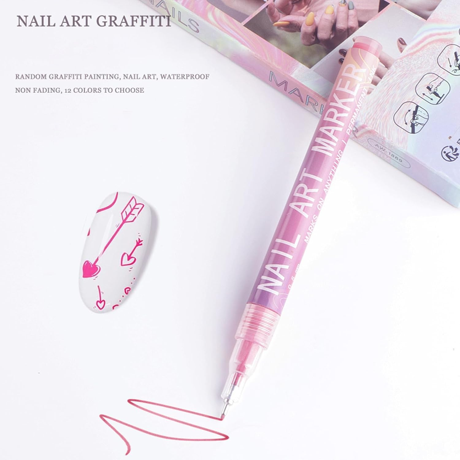 Lisutupode 12 Colors Quick Dry Manicure Art Painting Kit Waterproof 3D Nail Polish Pens Dotting Liner Pen Tools Fine Tip Graffiti Dotting Nail Drawing Acrylic Pen for Girls Women, Manicure Nails DIY image number 5