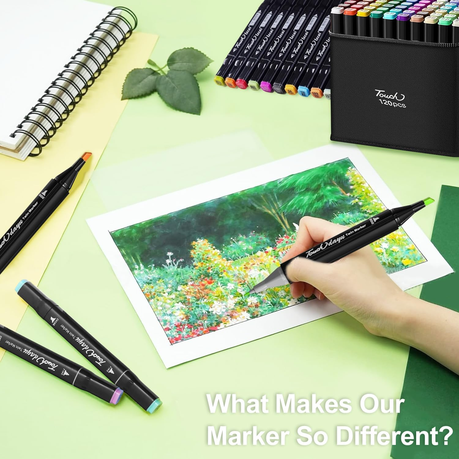 120 Colors Alcohol Markers Dual Tips, Art Markers Set Double Tipped for Kids & Adult, Highlighter Pen Sketch Markers for Painting, Coloring, Sketching and Drawing image number 5