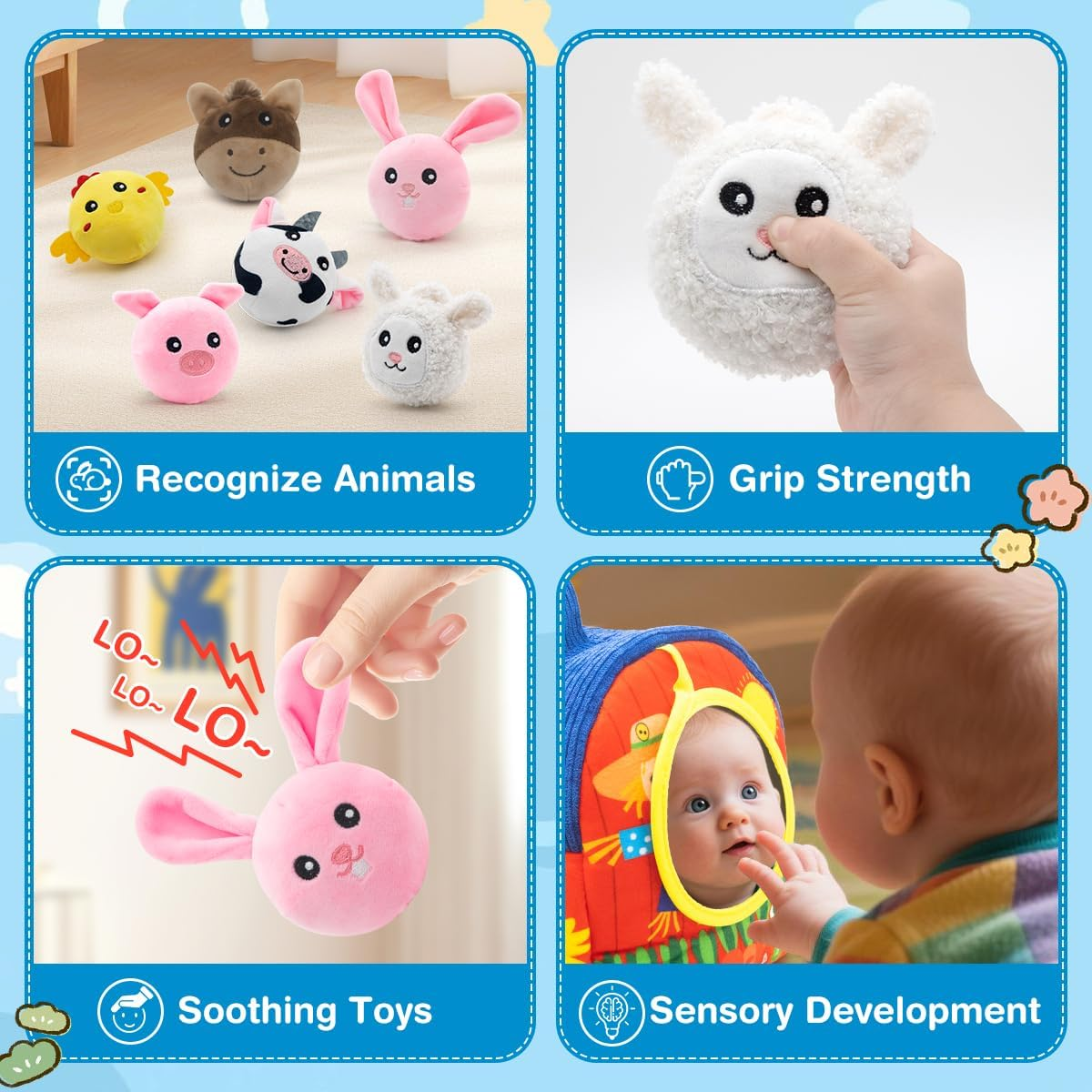 SPANKAR Baby Toys 6-12 Months,Soft Barn Toys with Stuffed Farm Animals,Rattle,Crinkle Paper, Squeaker, Mirror,Montessori Toys for Toddlers 1-3,Newborn Toy for Baby Boys Girls Birthday Gifts image number 1