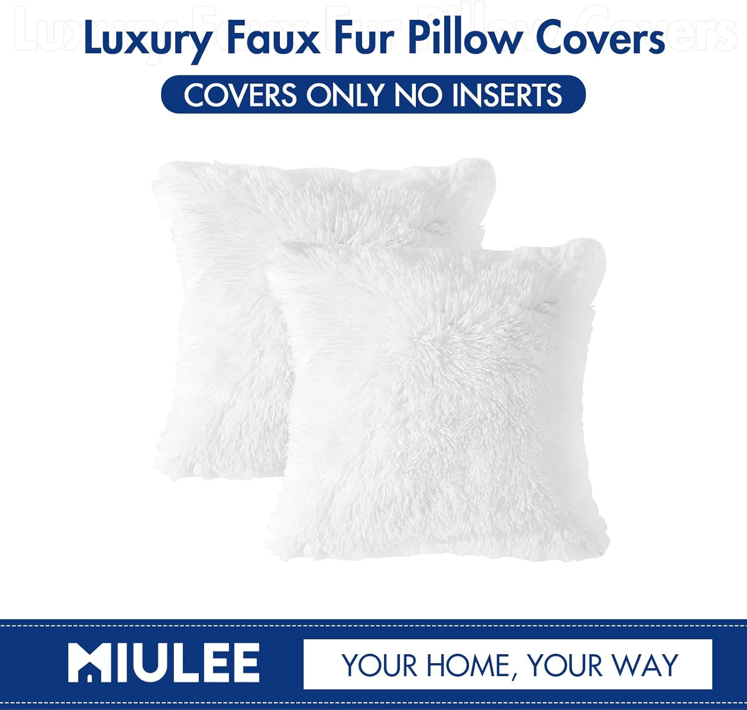 MIULEE Pack of 2 Luxury Faux Fur Throw Pillow Cover Deluxe Christmas Decorative Plush Pillow Case Cushion Cover Shell for Sofa Bedroom Car 18 X 18 Inch White image number 1