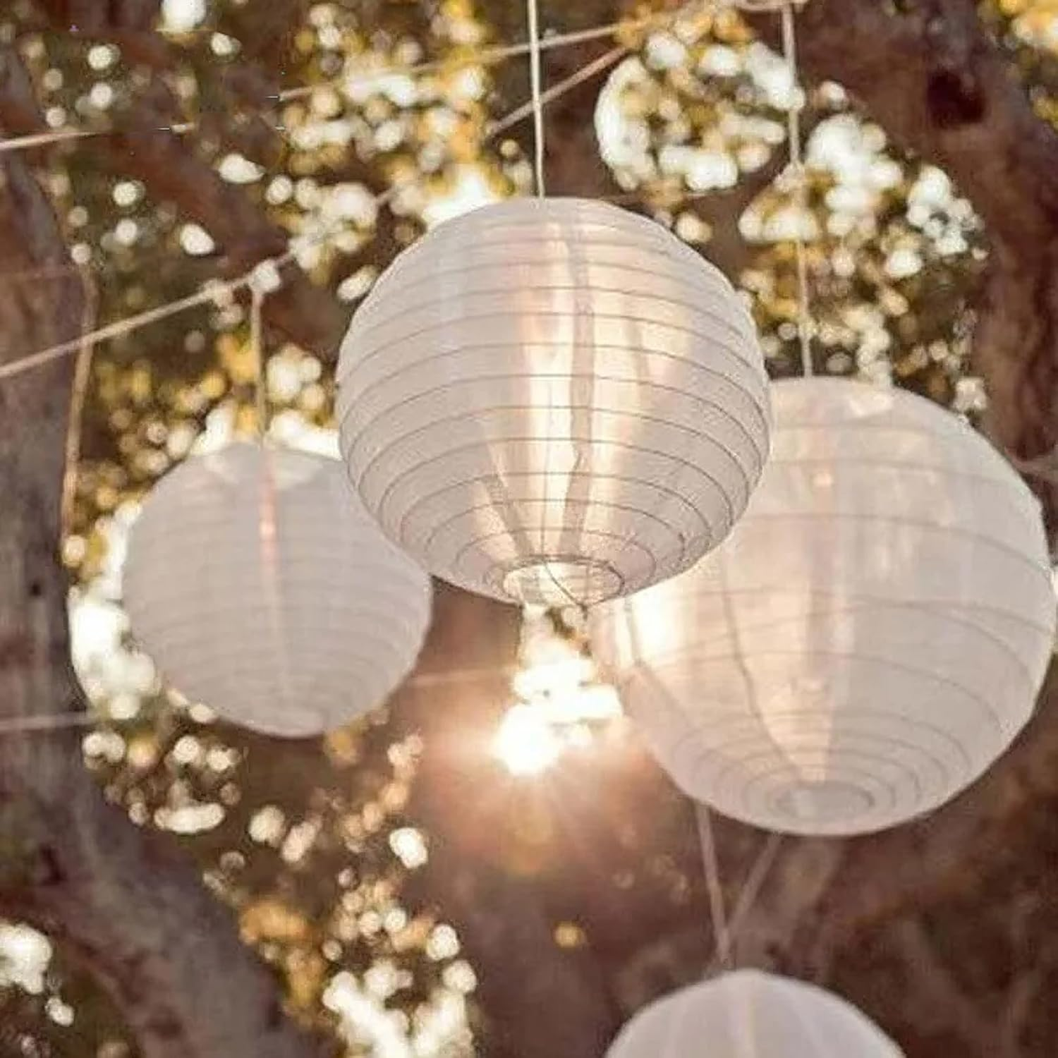 Pack of 2 Lampshade Paper round Lanterns White Paper Lampshade 20 Cm Paper Lantern Paper Lantern Classic Bamboo Style Ribbed Lampshade Decoration for Party Garden Wedding Birthday Decoration image number 4