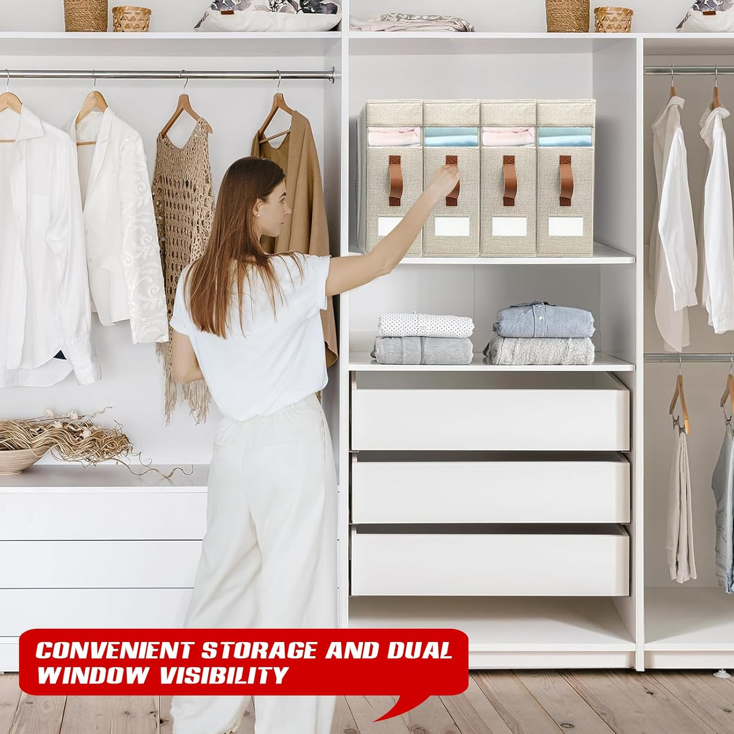 Bed Sheet Organisers and Storage, 2 Pack Sheet Organizer for Linen Closet, Foldable Bedding Sheets Set Organizer (Queen & King Size) with Window for Bedsheets,Duvet Covers and Pillow image number 2