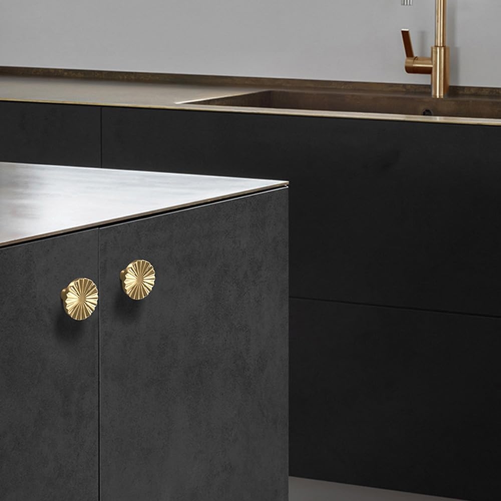 15 Pack Gold Drawer Knobs 1.18 Inch 30Mm Cabinet Knobs Zinc Alloy Brushed Gold Pulls and Knobs for Dresser Drawers Fanshaped Style Cupboard Knob with Screws Furniture Hardware image number 5