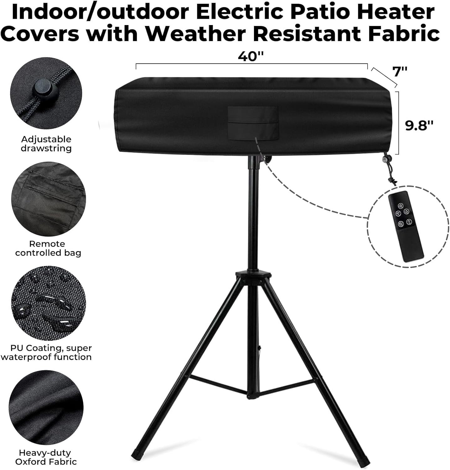 Electric Patio Heater Covers, Compatible with Most of Portable Indoor&Outdoor Wall-Mounted or Bracket Stand Electric Heater, with Remote Controlled Bag (40"Lx9.8" Wx7"H), Weather-Resistant Fabric image number 2
