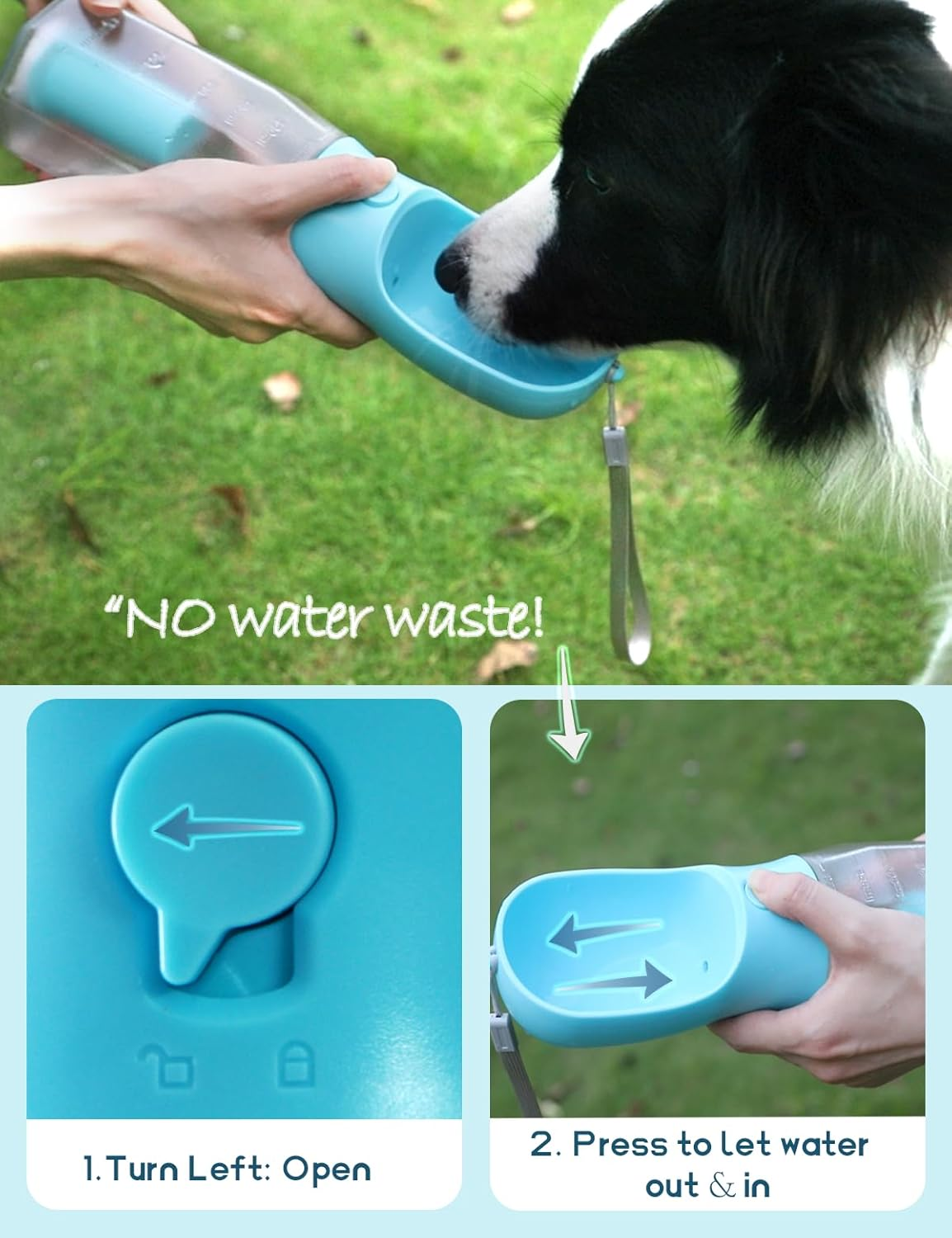 Portable Water Bottle for Dogs, 3 in 1 Pet Travel Bowl Dispenser with Food Treat Container & Poop Bag Holder, Summer Outdoor Walking Hiking Accessories for Large Dog on the Go - Blue, 20Oz image number 2